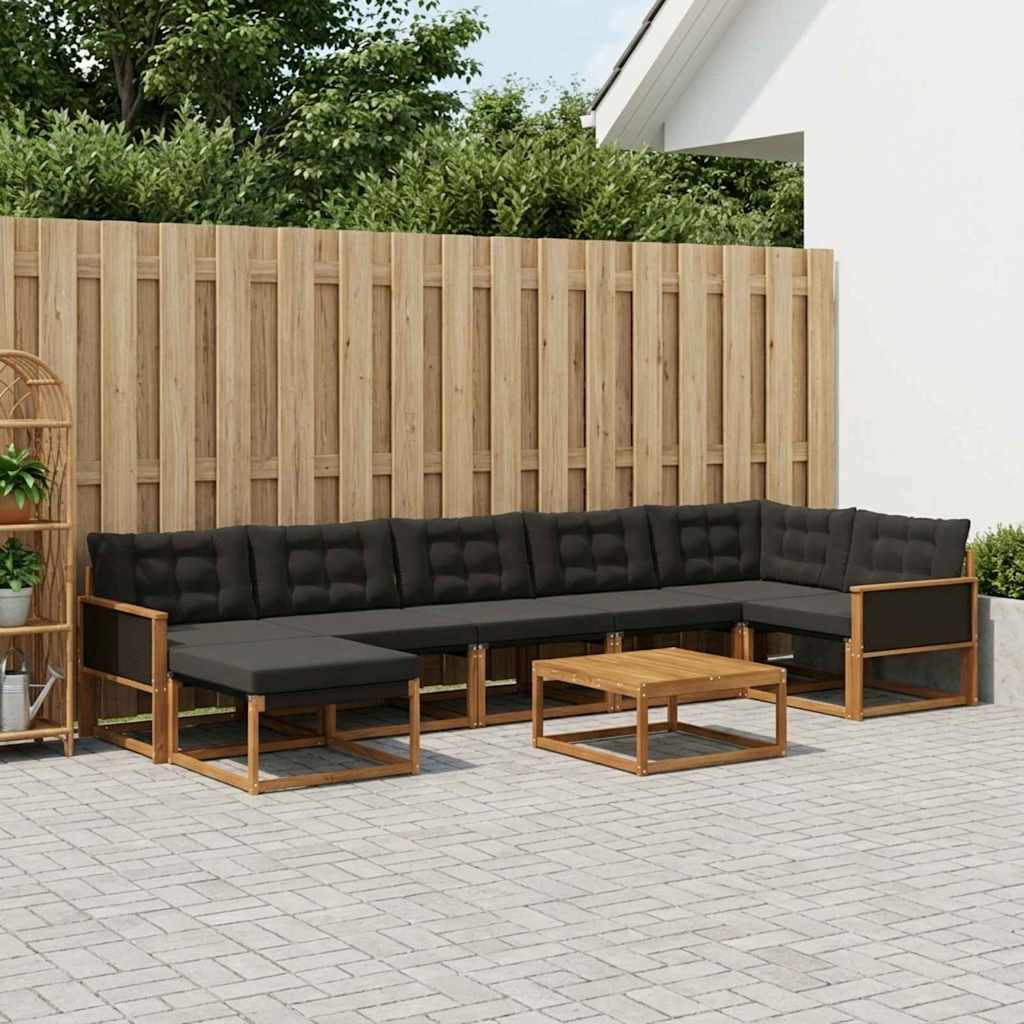 Σειρά Καναπέ Εξωτερικού με μαξιλάρι 8 pcs Φυσικό και Μαύρο - Pakobazaar