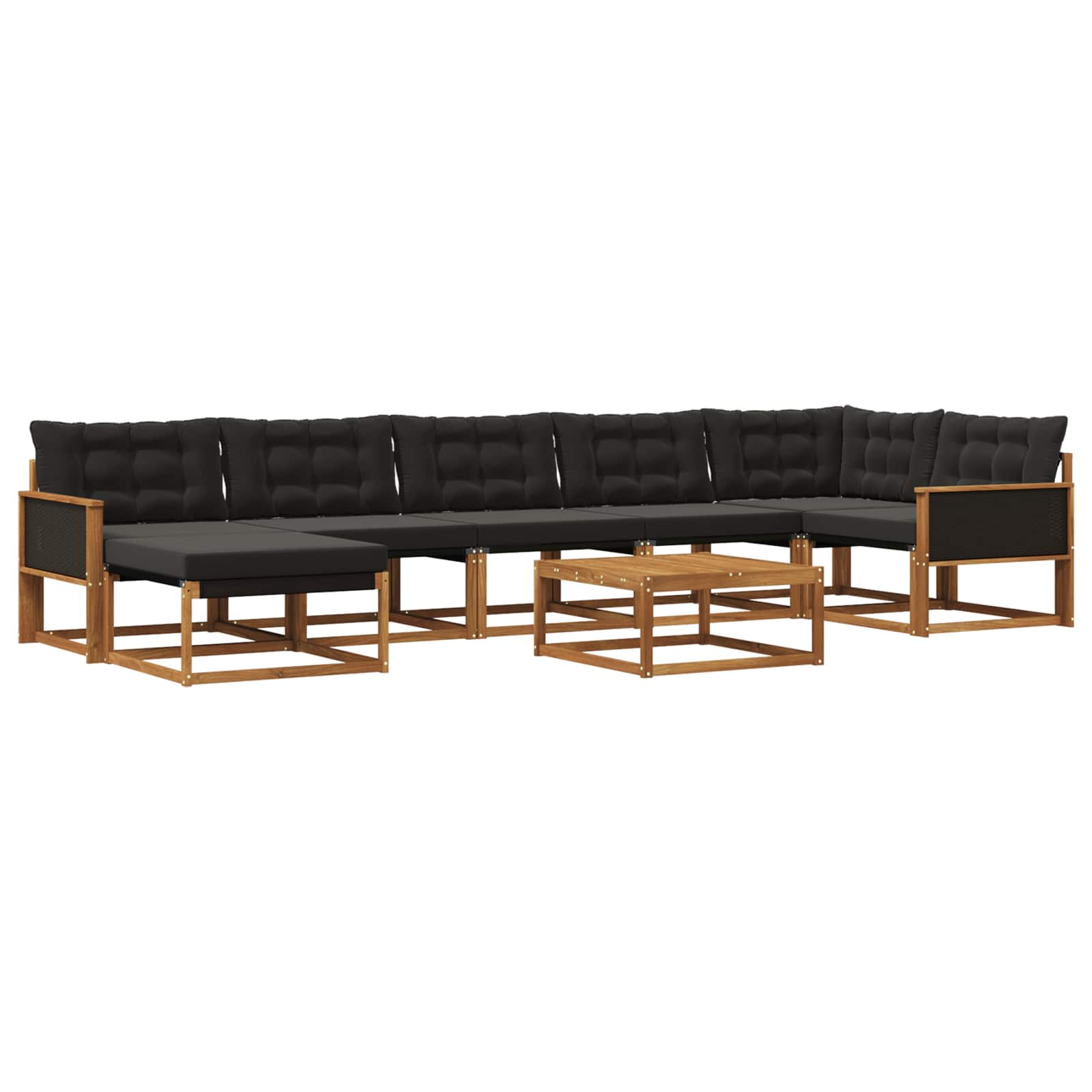 Σειρά Καναπέ Εξωτερικού με μαξιλάρι 8 pcs Φυσικό και Μαύρο - Pakobazaar