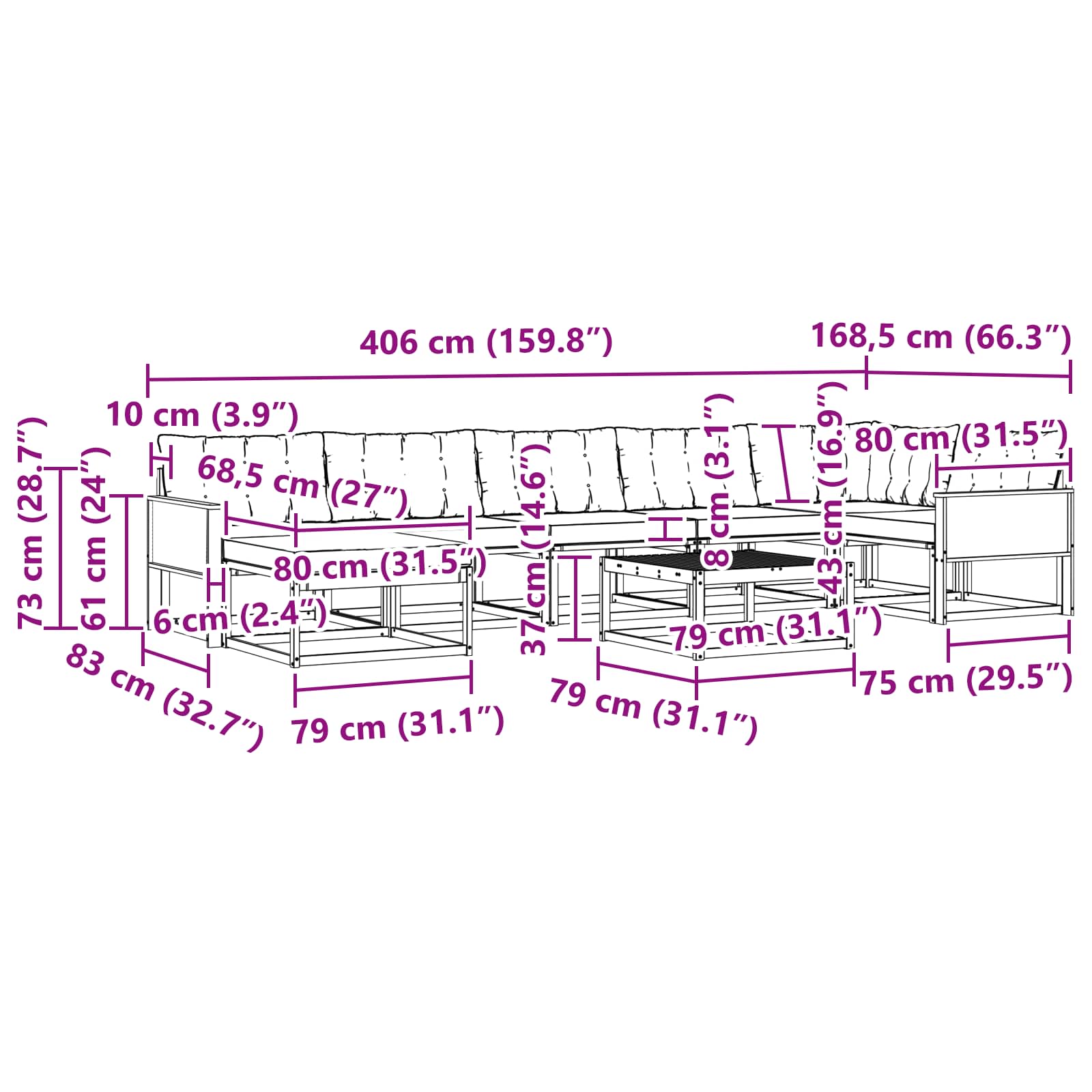 Σειρά Καναπέ Εξωτερικού με μαξιλάρι 8 pcs Φυσικό και Κρέμα - Pakobazaar