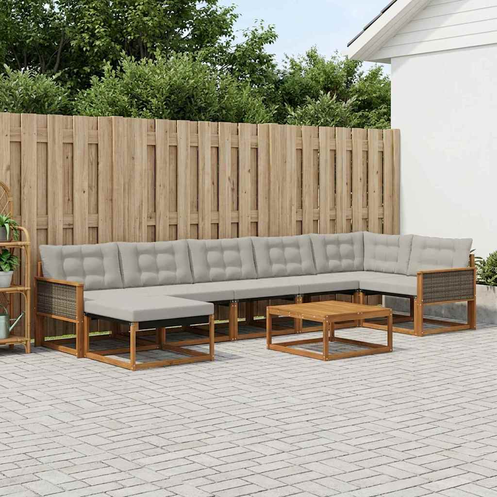 Σειρά Καναπέ Εξωτερικού 8 pcs Φυσικό και Ανοιχτό Γκρι - Pakobazaar