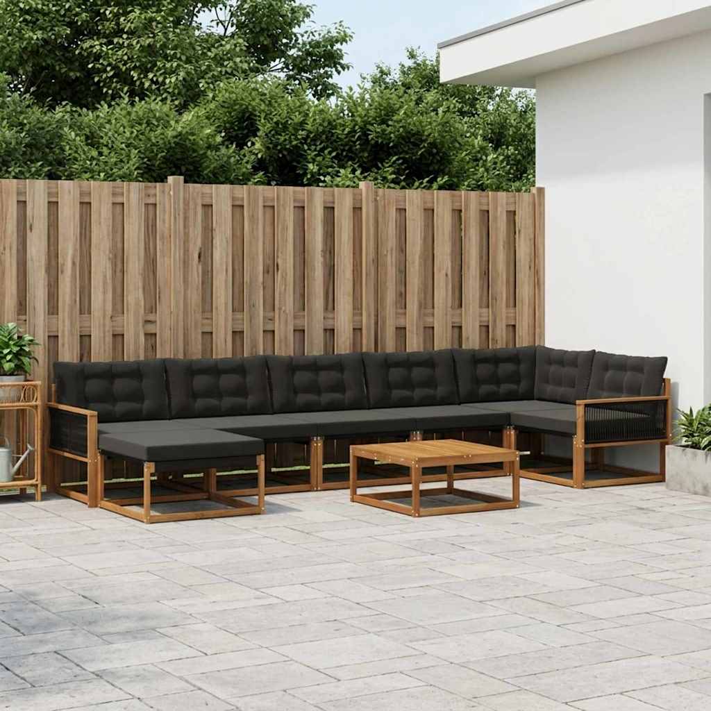 Σειρά Καναπέ Εξωτερικού με μαξιλάρι 8 pcs Φυσικό και Μαύρο - Pakobazaar