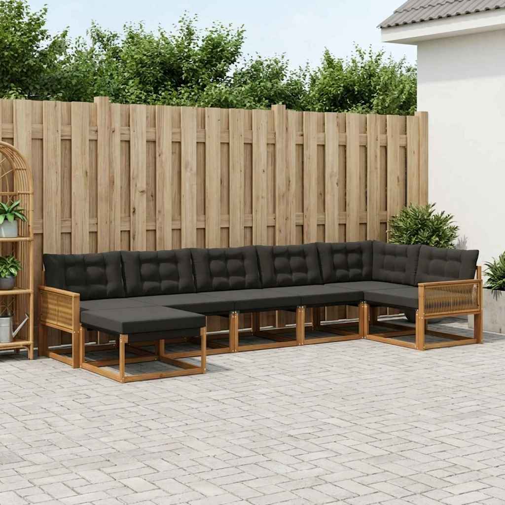 Σειρά Καναπέ Εξωτερικού με μαξιλάρι 8 pcs Φυσικό και Μαύρο - Pakobazaar