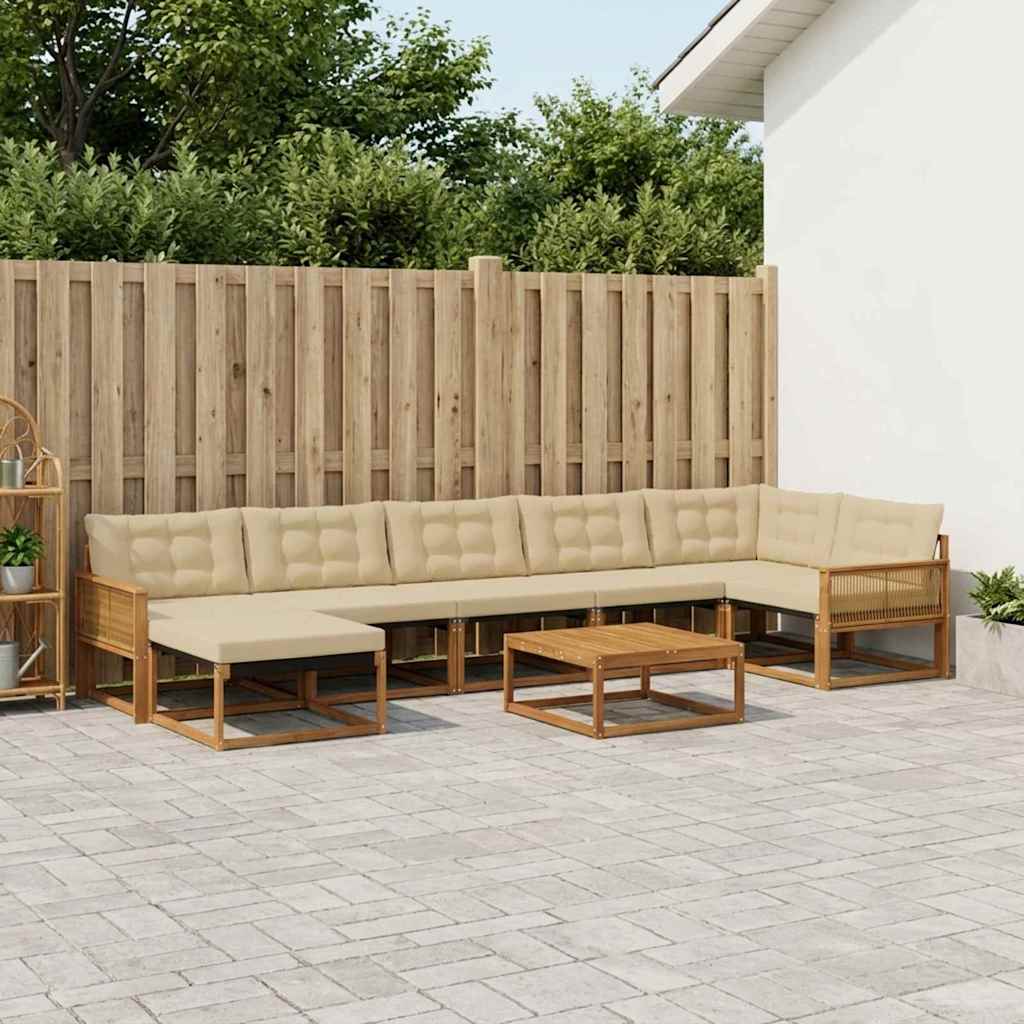 Σειρά Καναπέ Εξωτερικού με μαξιλάρι 8 pcs Φυσικό και Μπεζ - Pakobazaar