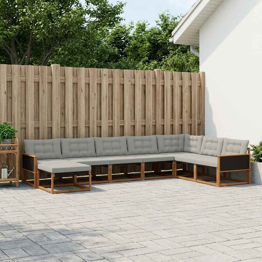 Σειρά Καναπέ Εξωτερικού 8 pcs Φυσικό και Ανοιχτό Γκρι - Pakobazaar