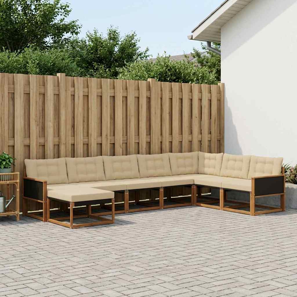 Σειρά Καναπέ Εξωτερικού με μαξιλάρι 8 pcs Φυσικό και Μπεζ - Pakobazaar