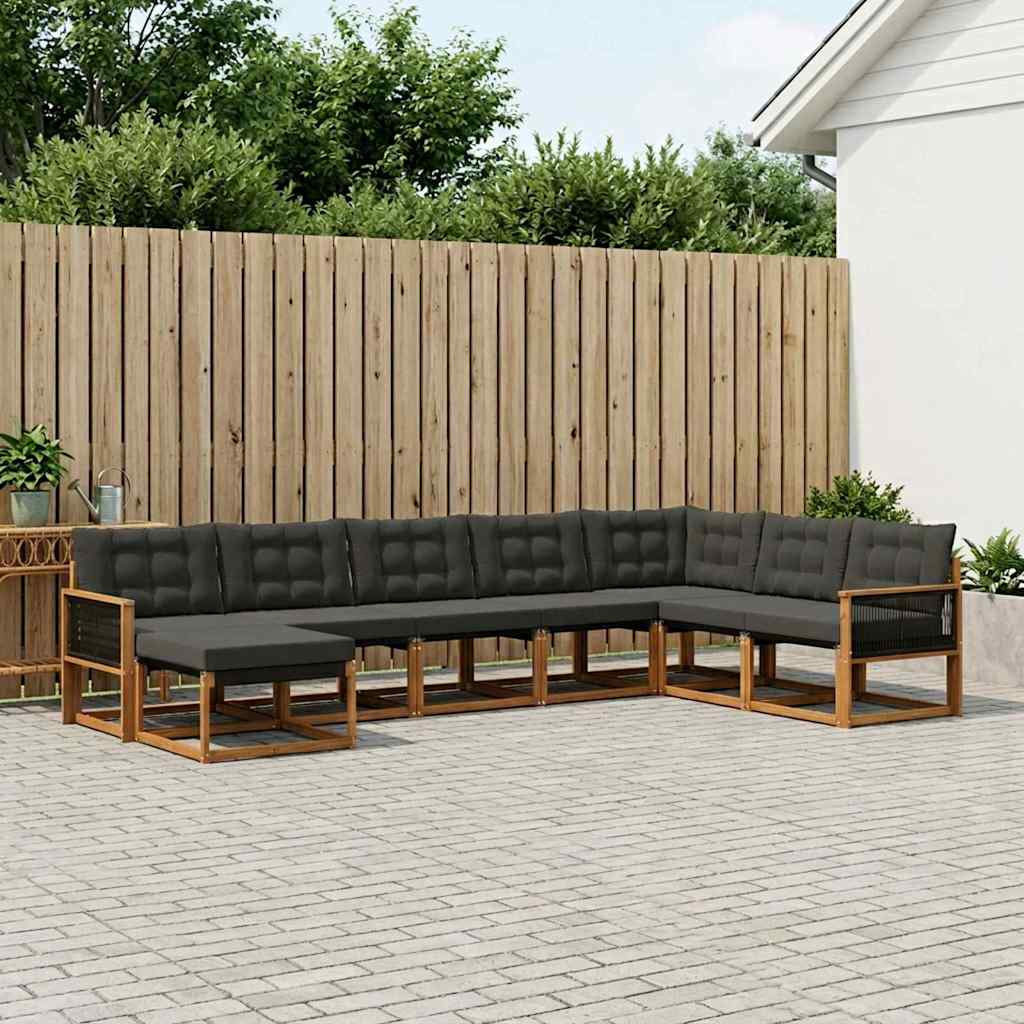 Σειρά Καναπέ Εξωτερικού με μαξιλάρι 8 pcs Φυσικό και Μαύρο - Pakobazaar
