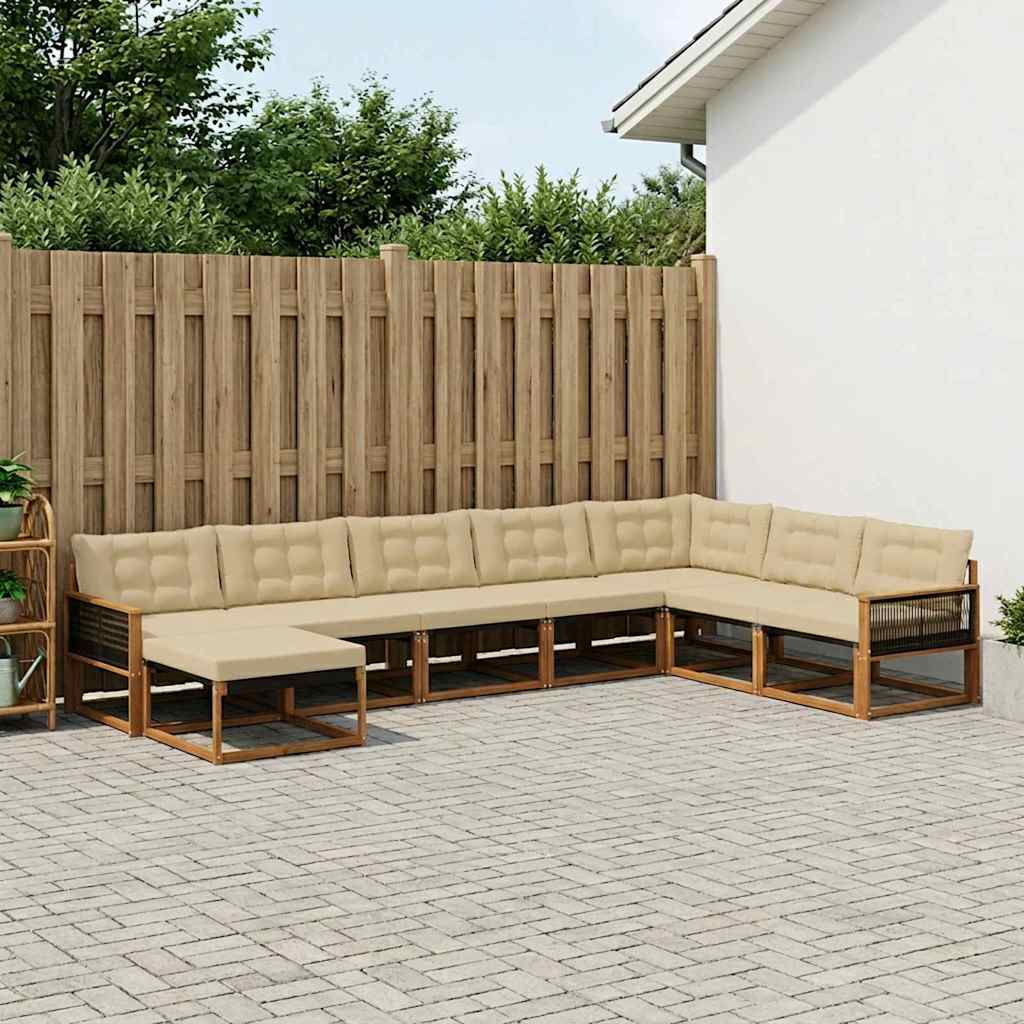 Σειρά Καναπέ Εξωτερικού με μαξιλάρι 8 pcs Φυσικό και Μπεζ - Pakobazaar