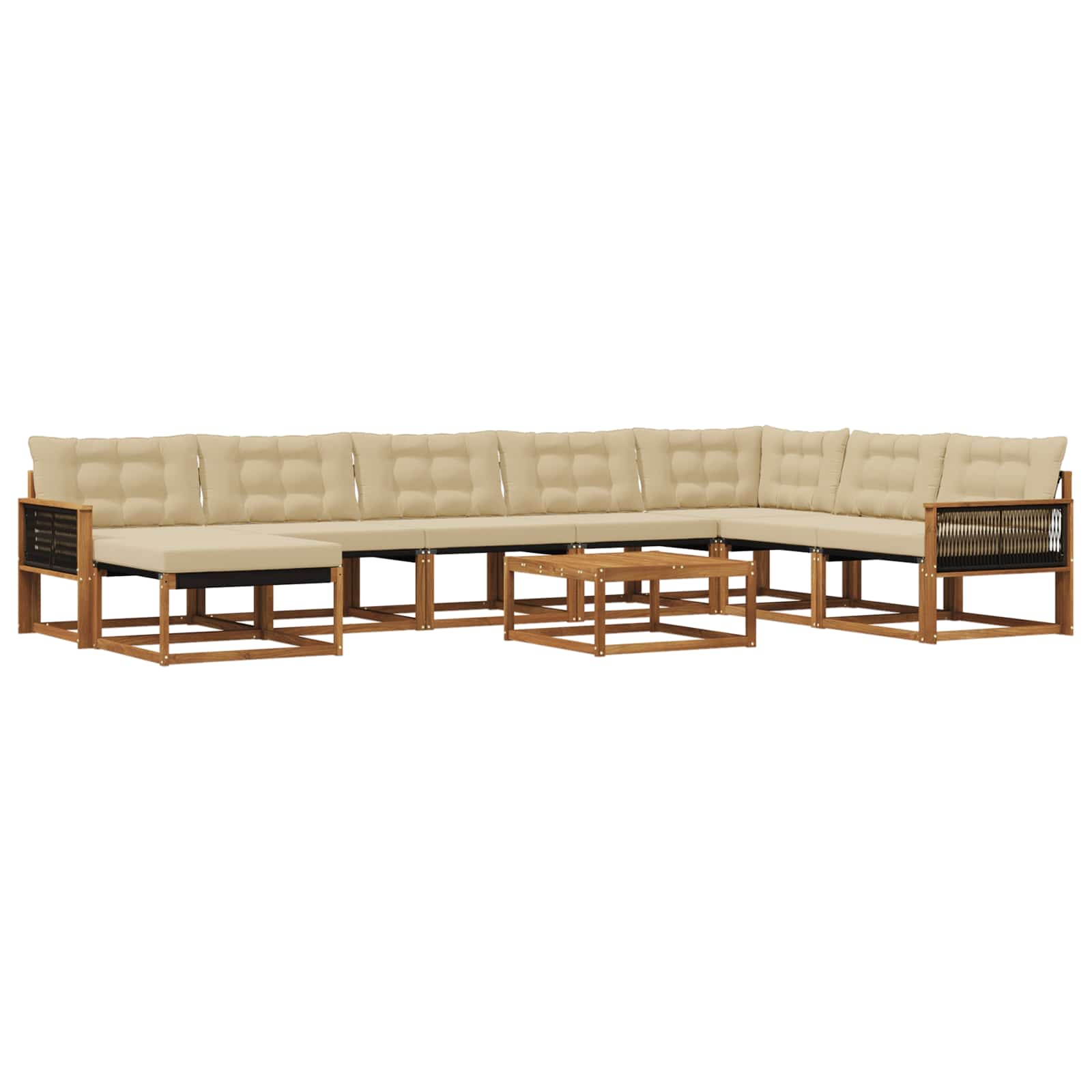 Σειρά Καναπέ Εξωτερικού με μαξιλάρι 9 pcs Φυσικό και Μπεζ - Pakobazaar