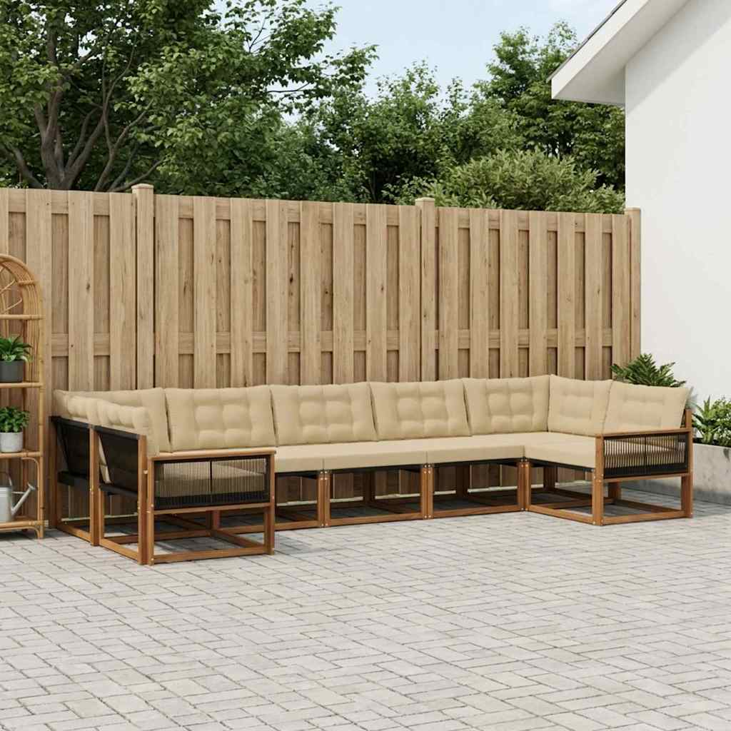Σειρά Καναπέ Εξωτερικού με μαξιλάρι 7 pcs Φυσικό και Μπεζ - Pakobazaar