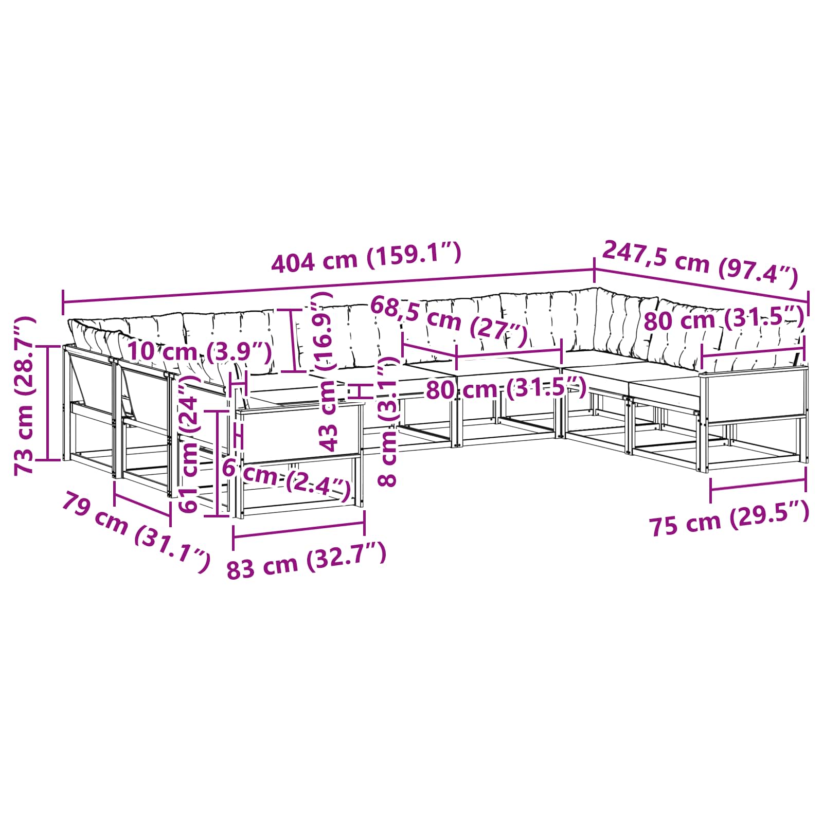 Σειρά Καναπέ Εξωτερικού με μαξιλάρι 9 pcs Φυσικό και Μπεζ - Pakobazaar
