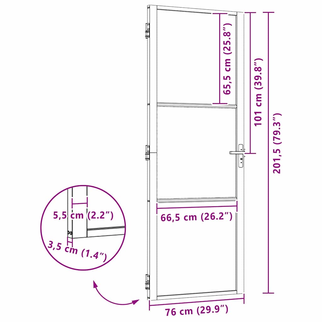 Γυάλινη πόρτα Μαύρο 76 x 3,5 x 201,5 εκ Αλουμίνιο