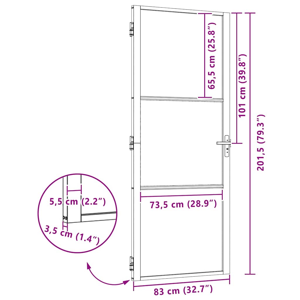 Γυάλινη πόρτα Μαύρο 83 x 3,5 x 201,5 εκ Αλουμίνιο