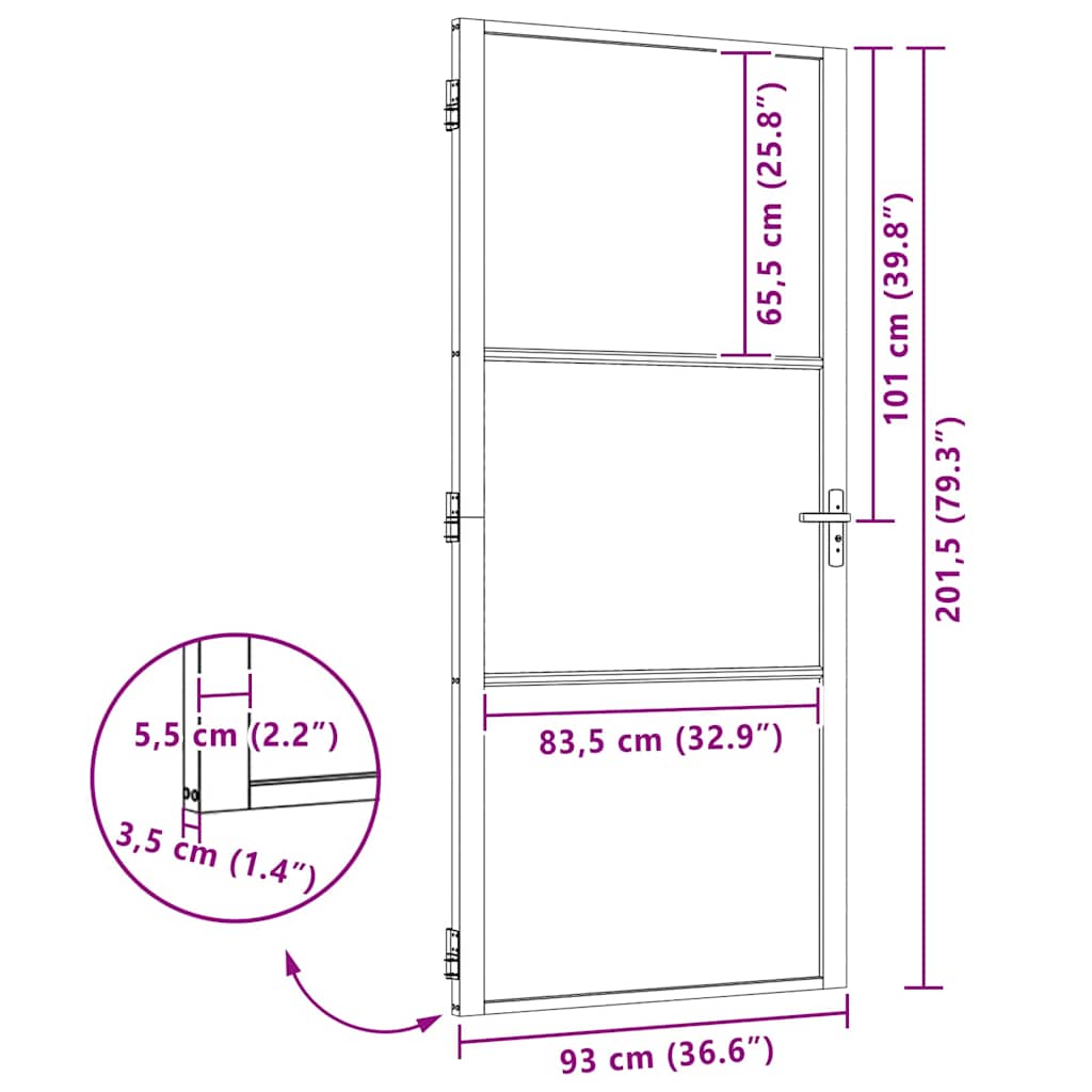Γυάλινη πόρτα Μαύρο 76 x 3.5 x 201.5 εκ Αλουμίνιο