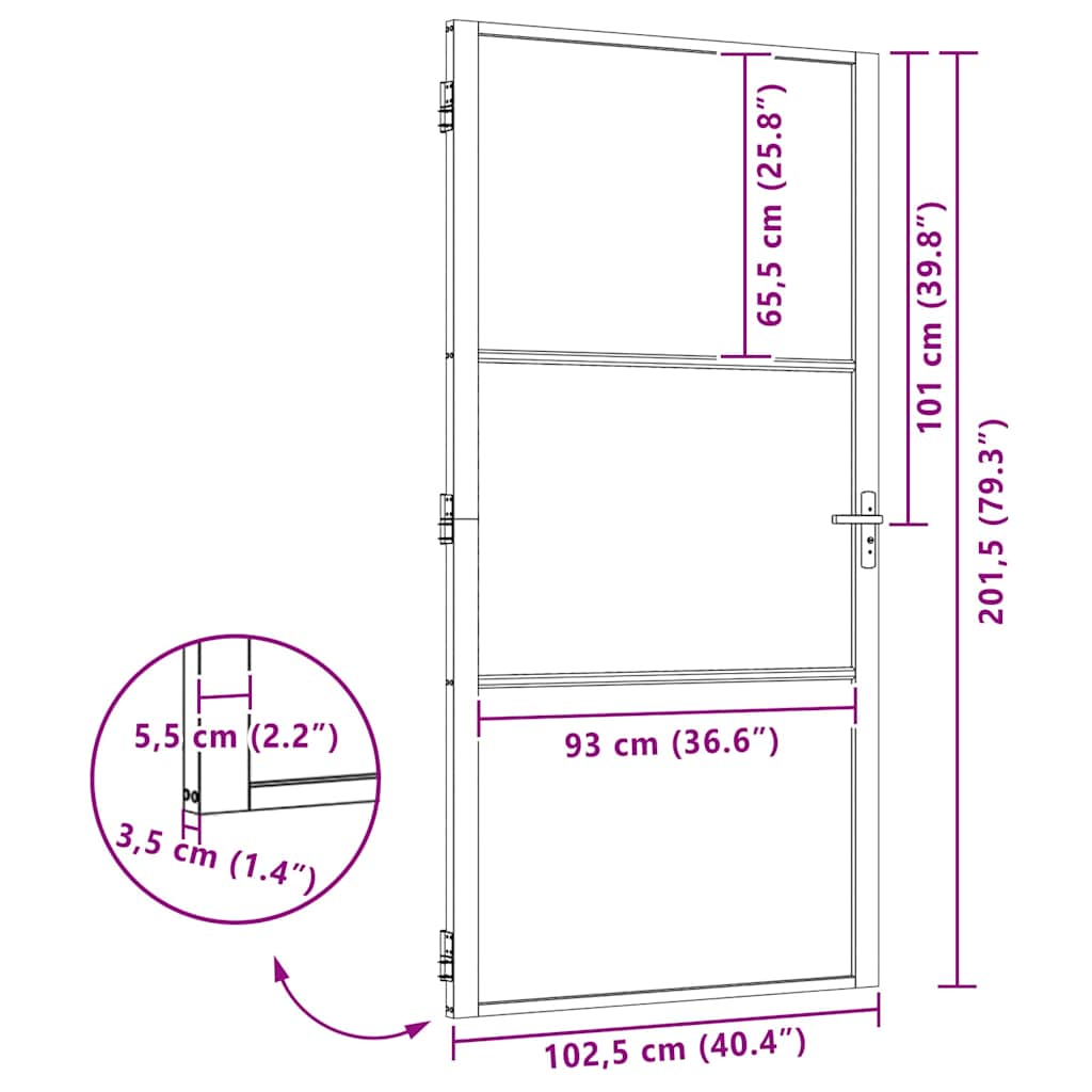 Γυάλινη πόρτα Ριγέ Μαύρο 102,5 x 3,5 x 201,5 εκ Αλουμίνιο