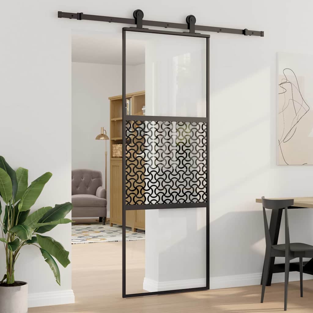 Γυάλινη πόρτα Μαύρο 90 x 2 x 205 εκ. Αλουμίνιο - Pakobazaar