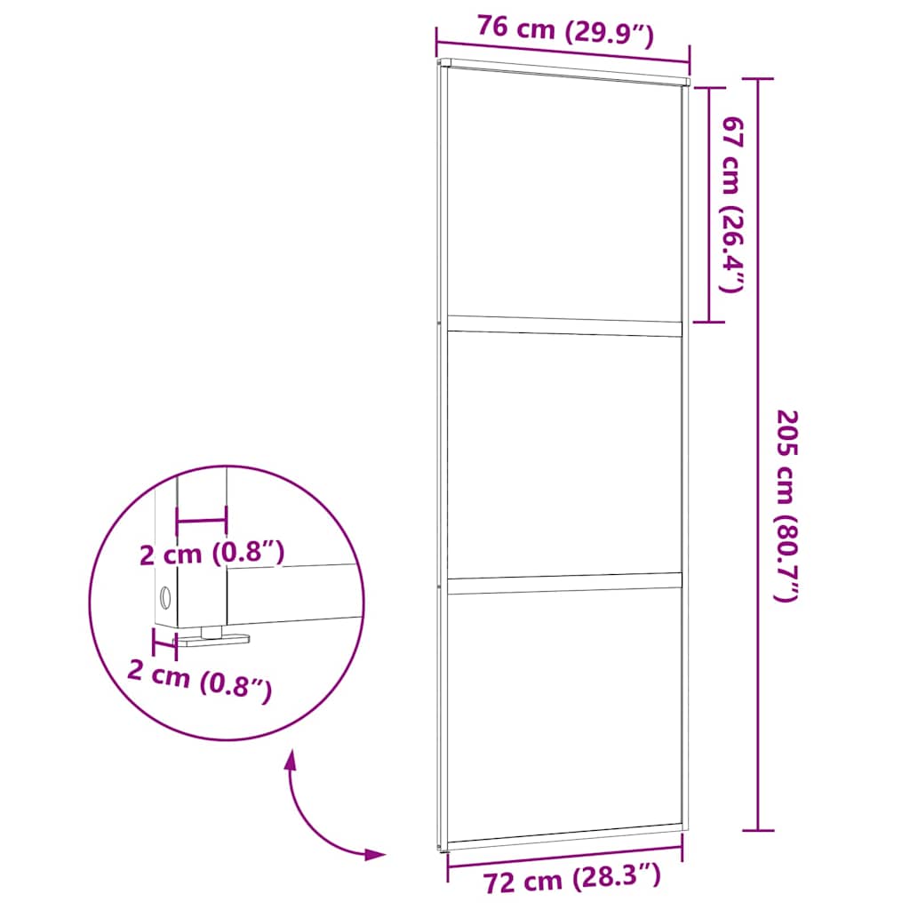 Γυάλινη πόρτα Μαύρο 90 x 2 x 205 εκ. Αλουμίνιο - Pakobazaar