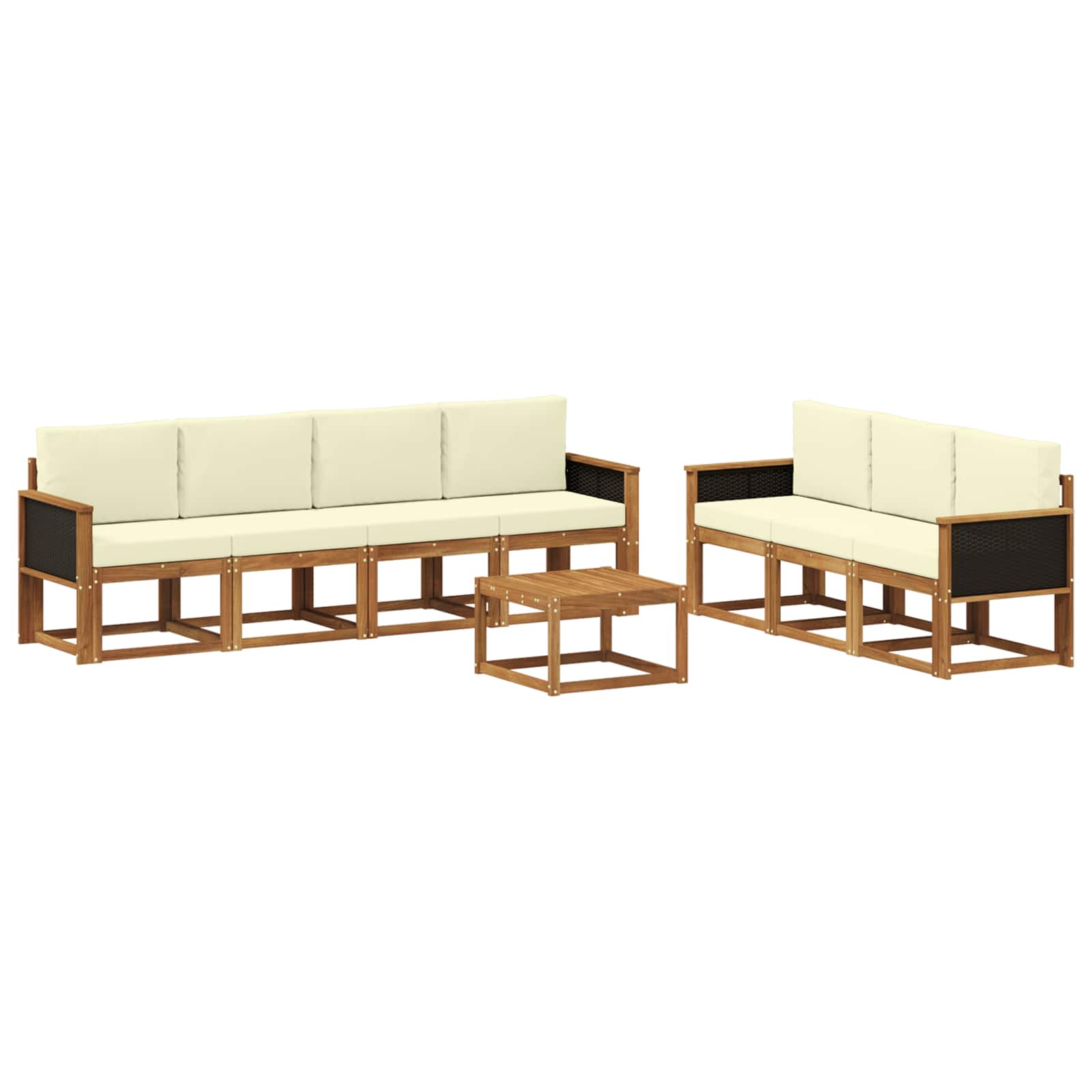 Σειρά Καναπέ Εξωτερικού με μαξιλάρι 7 pcs Φυσικό και Κρέμα - Pakobazaar