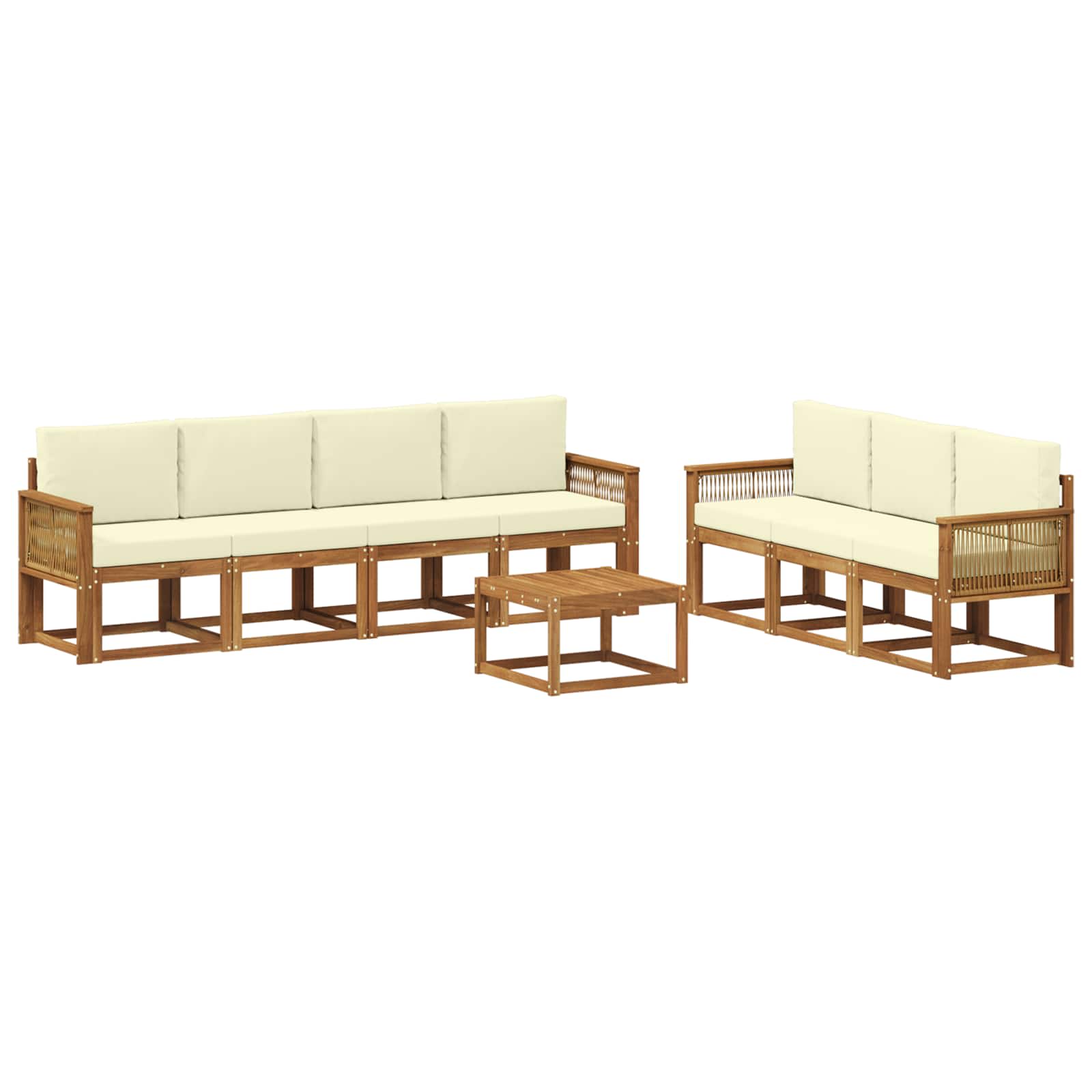 Σειρά Καναπέ Εξωτερικού 8 pcs Φυσικό και Κρέμα Πολυεστέρας - Pakobazaar