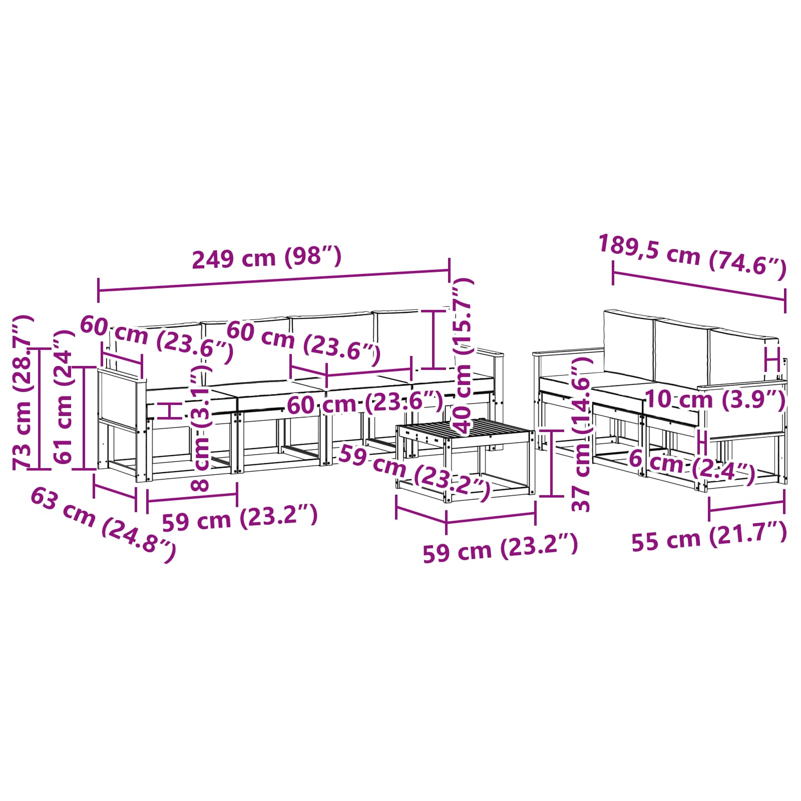 Σειρά Καναπέ Εξωτερικού 8 pcs Φυσικό και Ανοιχτό Γκρι - Pakobazaar