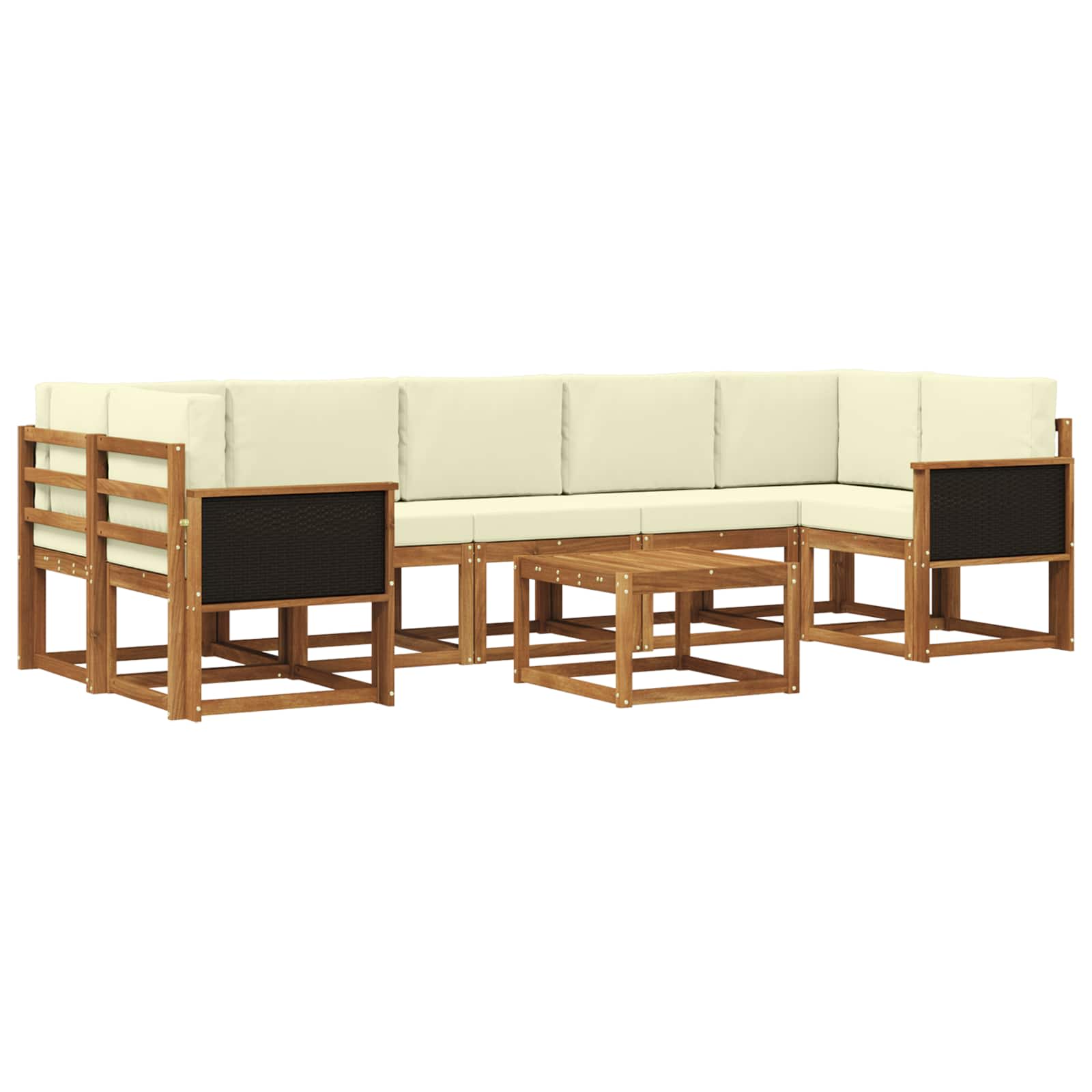 Σειρά Καναπέ Εξωτερικού με μαξιλάρι 6 pcs Φυσικό και Κρέμα - Pakobazaar