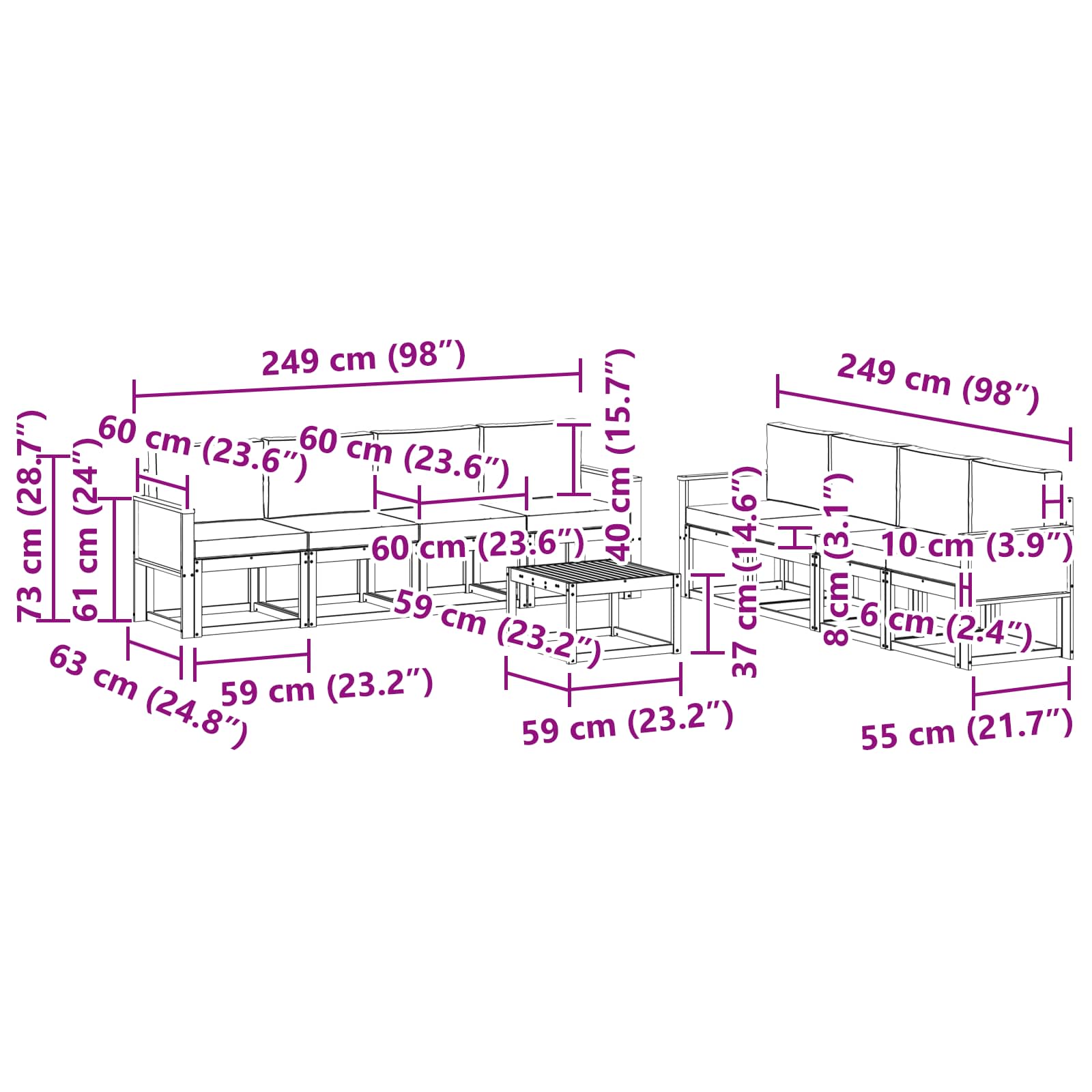 Σειρά Καναπέ Εξωτερικού με μαξιλάρι 7 pcs Φυσικό και Κρέμα - Pakobazaar