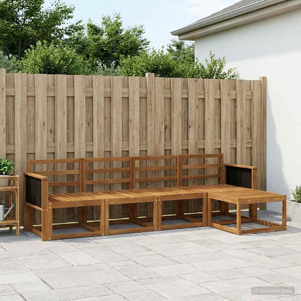 Σειρά Καναπέ Εξωτερικού 5 pcs Φυσικό Στερεό Ξύλο Ακακίας - Pakobazaar