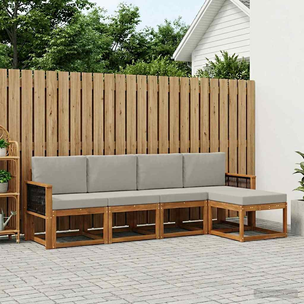 Σειρά Καναπέ Εξωτερικού 5 pcs Φυσικό και Ανοιχτό Γκρι - Pakobazaar