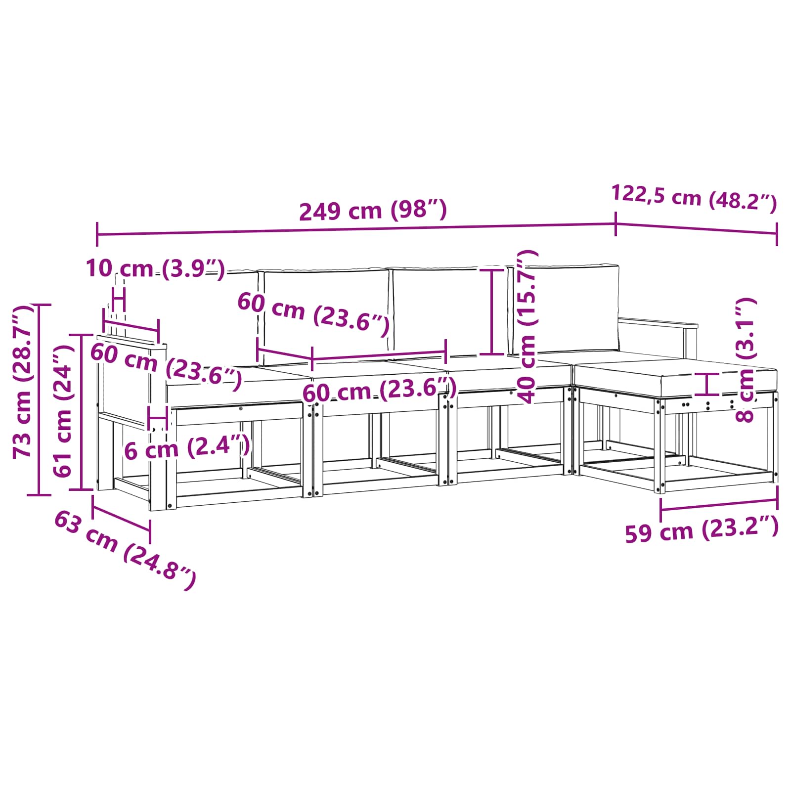 Σειρά Καναπέ Εξωτερικού 5 pcs Φυσικό και Ανθρακί Πολυεστέρας - Pakobazaar
