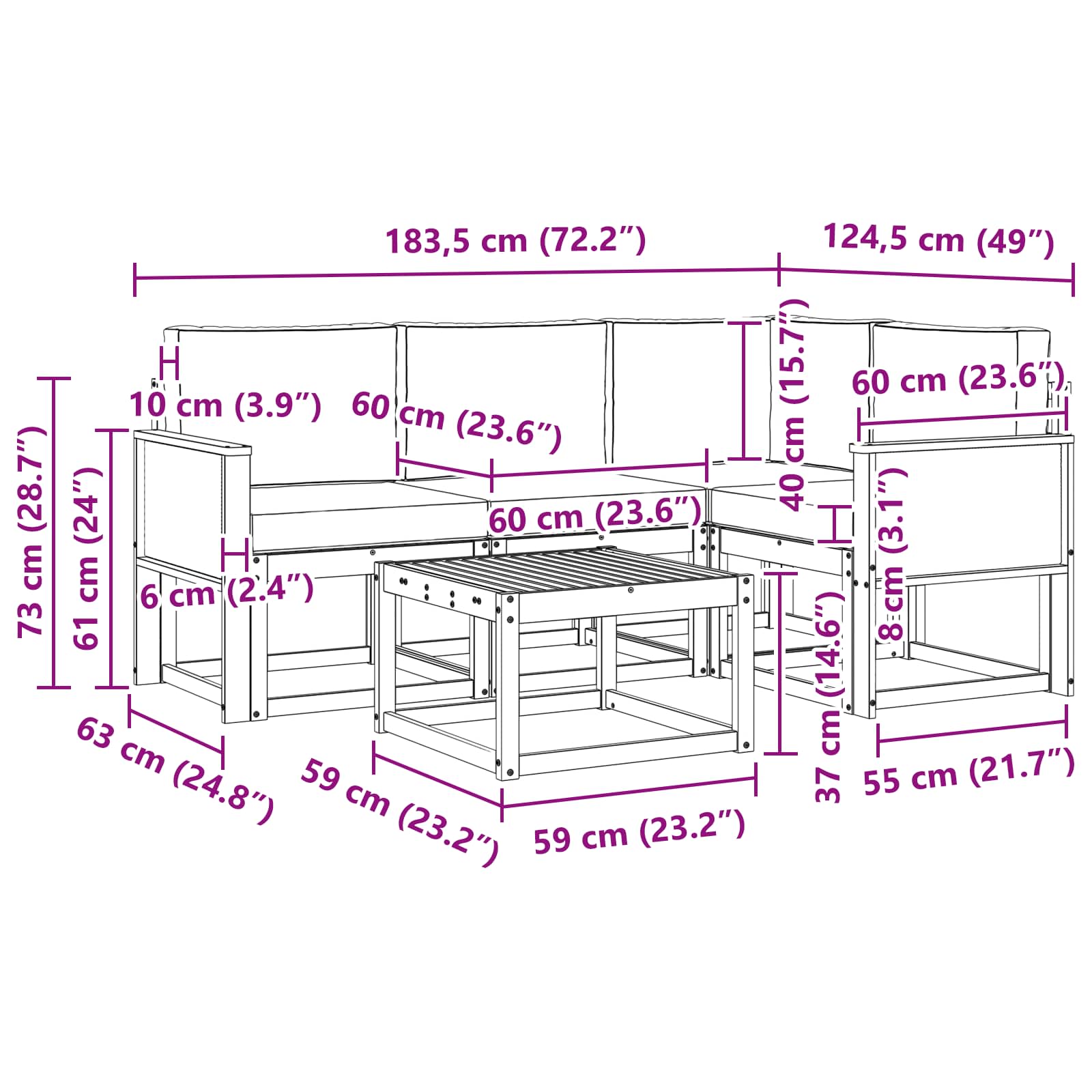 Σειρά Καναπέ Εξωτερικού 5 pcs Φυσικό και Ανθρακί Πολυεστέρας - Pakobazaar