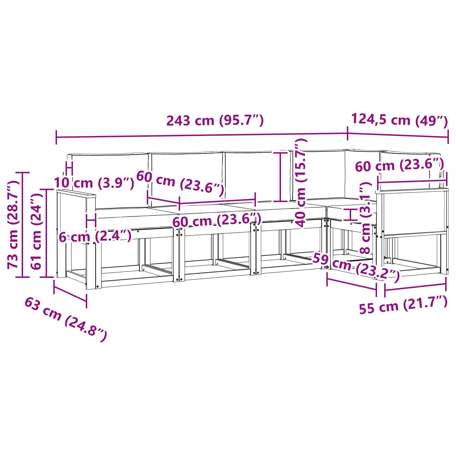 Σειρά Καναπέ Εξωτερικού 5 pcs Φυσικό και Ανθρακί Πολυεστέρας - Pakobazaar