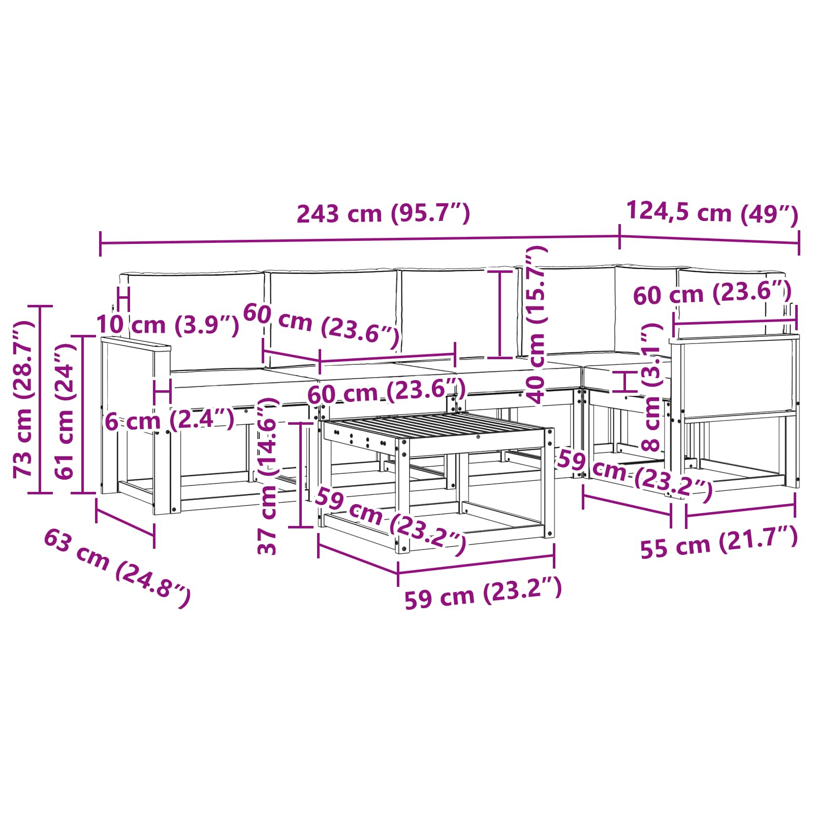 Σειρά Καναπέ Εξωτερικού με μαξιλάρι 6 pcs Φυσικό και Κρέμα - Pakobazaar