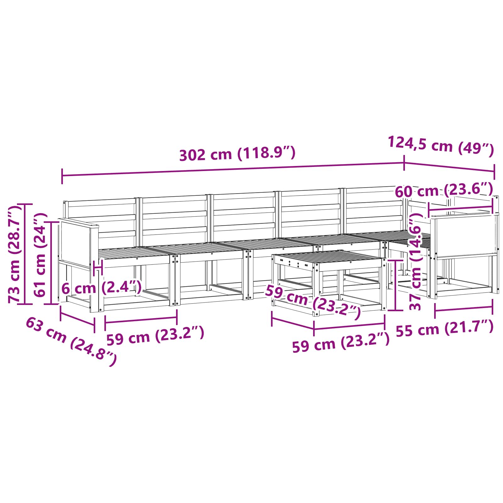 Σειρά Καναπέ Εξωτερικού 7 pcs Φυσικό Στερεό Ξύλο Ακακίας - Pakobazaar