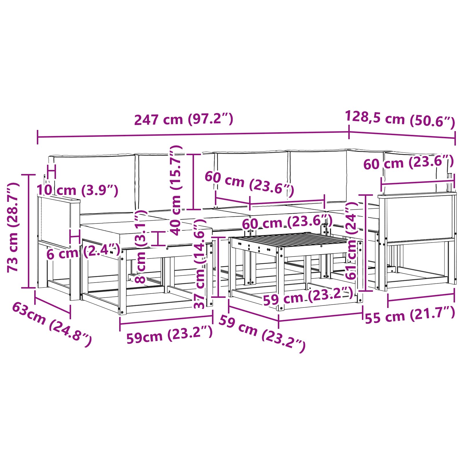 Σειρά Καναπέ Εξωτερικού με μαξιλάρι 7 pcs Φυσικό και Μπεζ - Pakobazaar