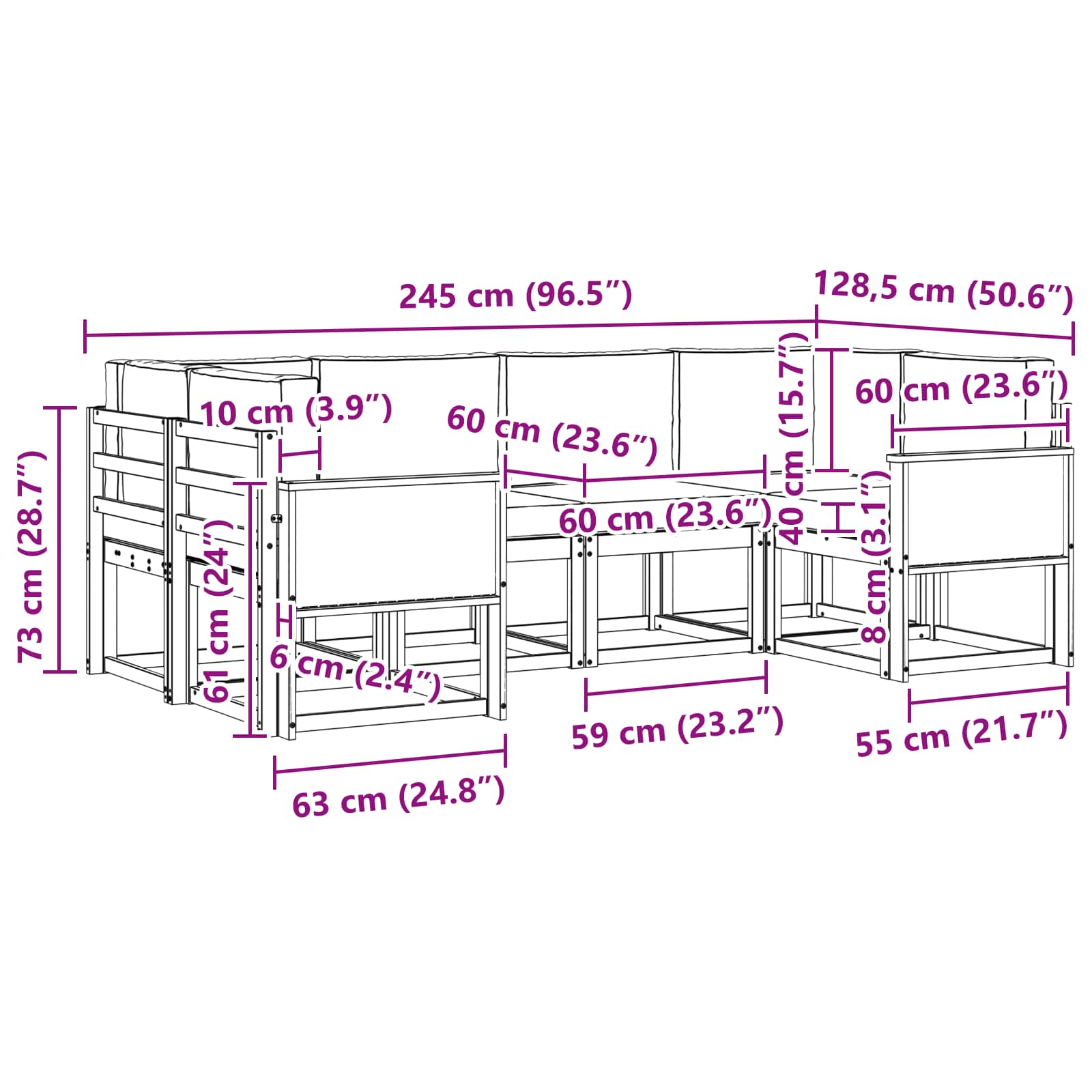 Σειρά Καναπέ Εξωτερικού με μαξιλάρι 6 pcs Φυσικό και Ανθρακί - Pakobazaar