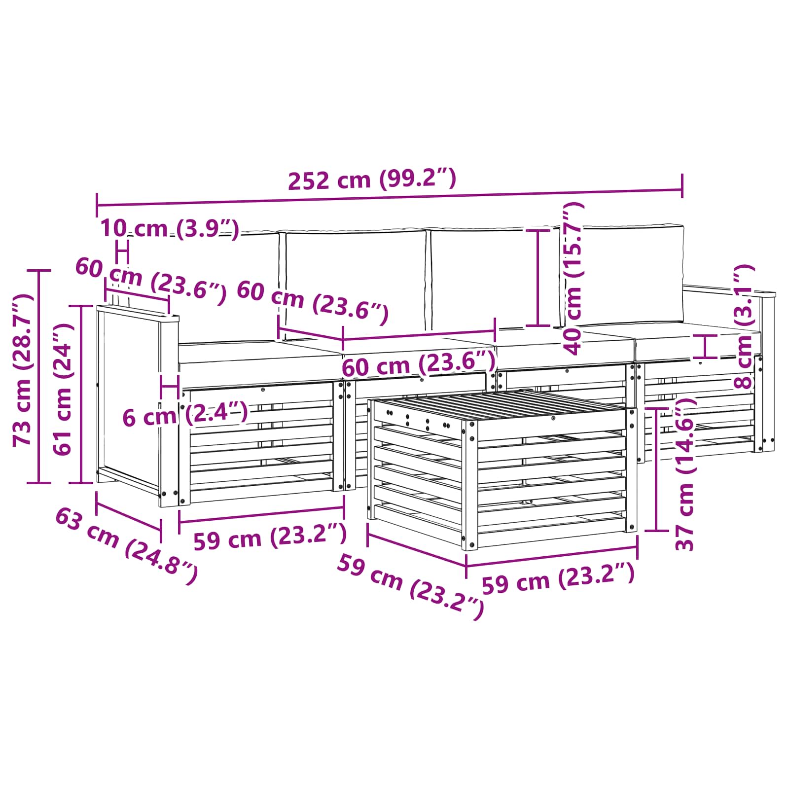 Σειρά Καναπέ Εξωτερικού με μαξιλάρι 5 pcs Φυσικό και Κρέμα - Pakobazaar