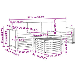 Σειρά Καναπέ Εξωτερικού 5 pcs Φυσικό και Ανοιχτό Γκρι - Pakobazaar