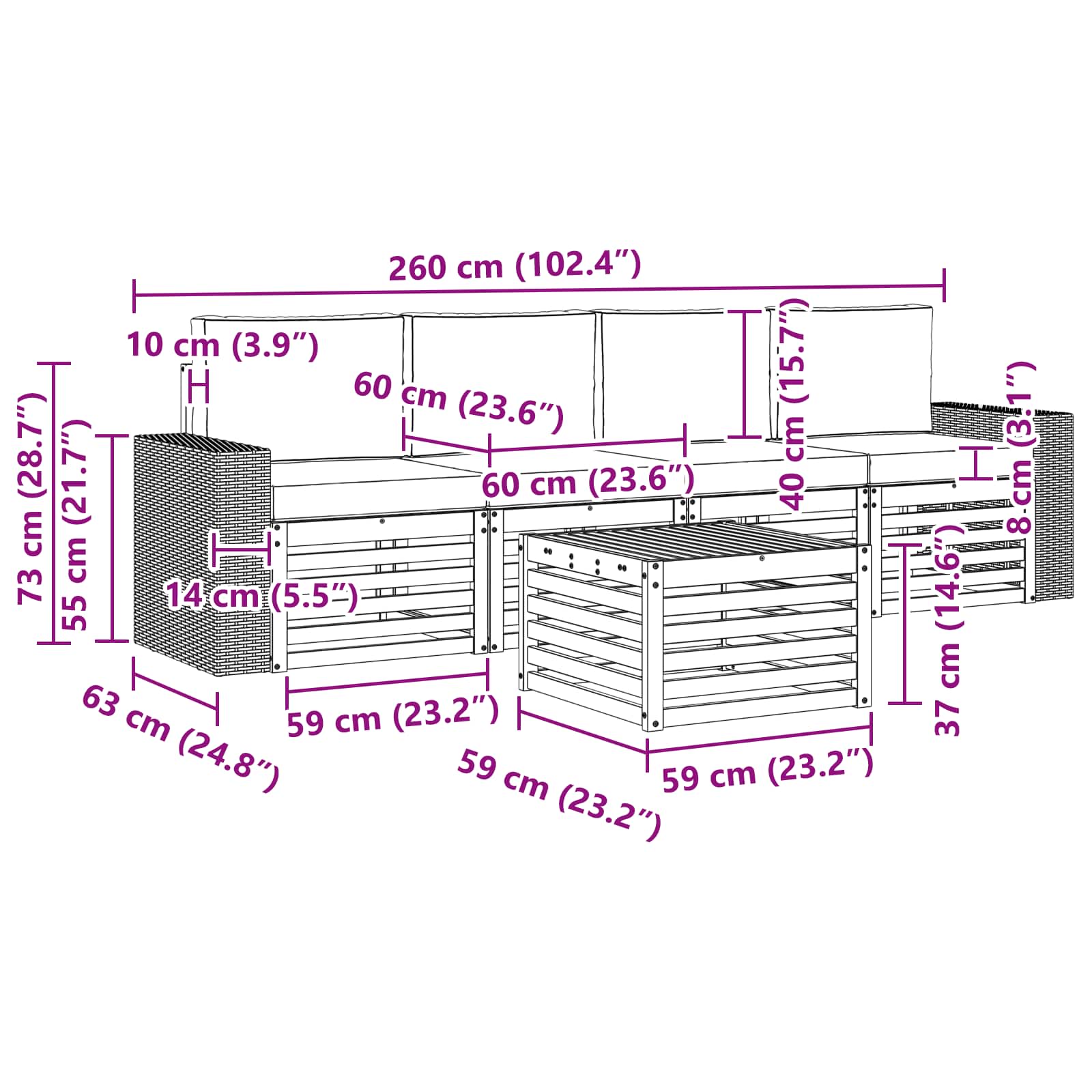 Σειρά Καναπέ Εξωτερικού με μαξιλάρι 5 pcs Φυσικό και Μπεζ - Pakobazaar