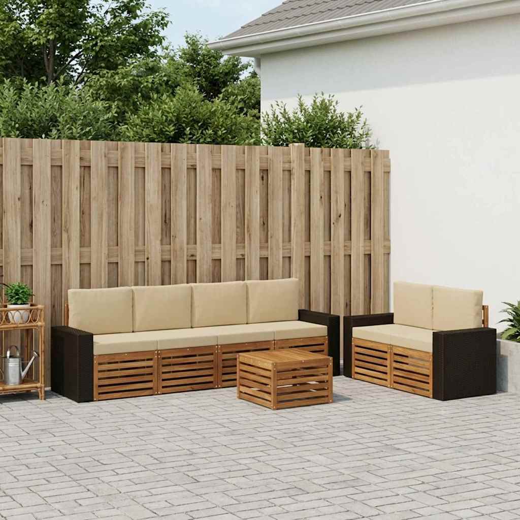 Σειρά Καναπέ Εξωτερικού με μαξιλάρι 7 pcs Φυσικό και Μπεζ - Pakobazaar