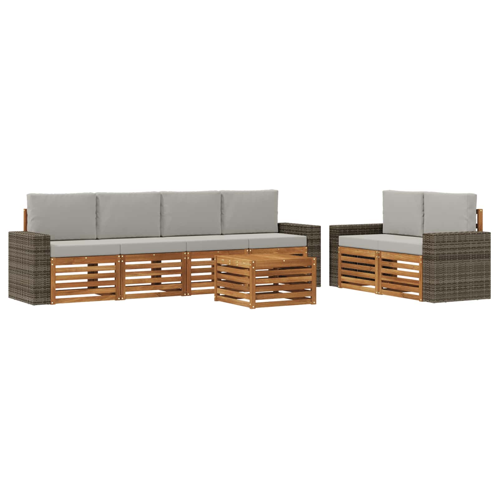 Σειρά Καναπέ Εξωτερικού 7 pcs Φυσικό και Ανοιχτό Γκρι - Pakobazaar