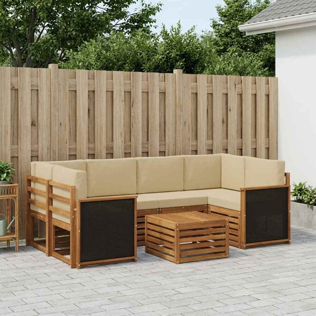 Σειρά Καναπέ Εξωτερικού με μαξιλάρι 7 pcs Φυσικό και Μπεζ - Pakobazaar