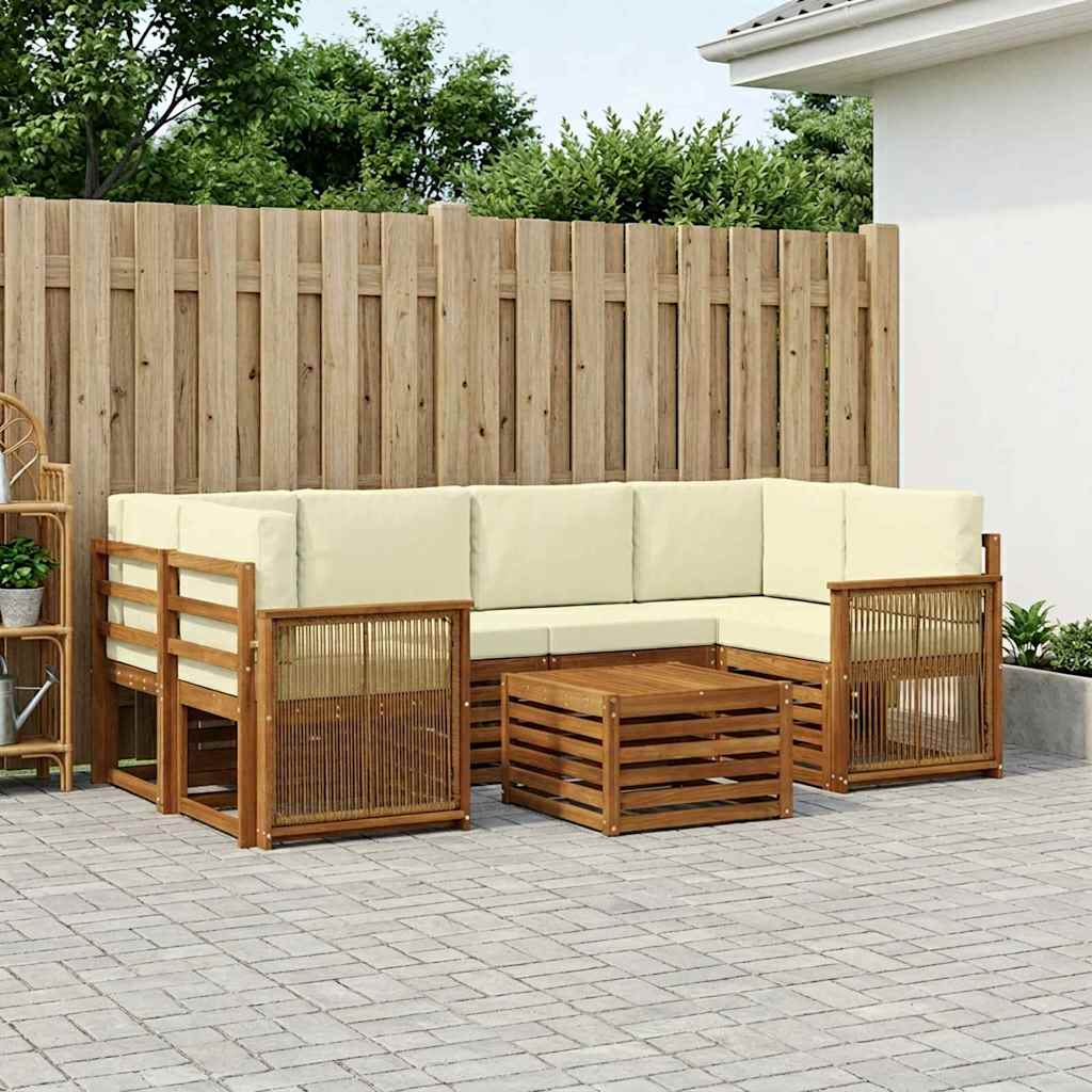 Σειρά Καναπέ Εξωτερικού 7 pcs Φυσικό και Κρέμα - Pakobazaar