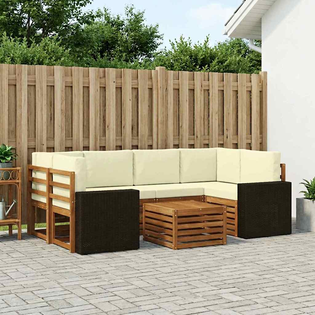 Σειρά Καναπέ Εξωτερικού με μαξιλάρι 7 pcs Φυσικό και Κρέμα - Pakobazaar