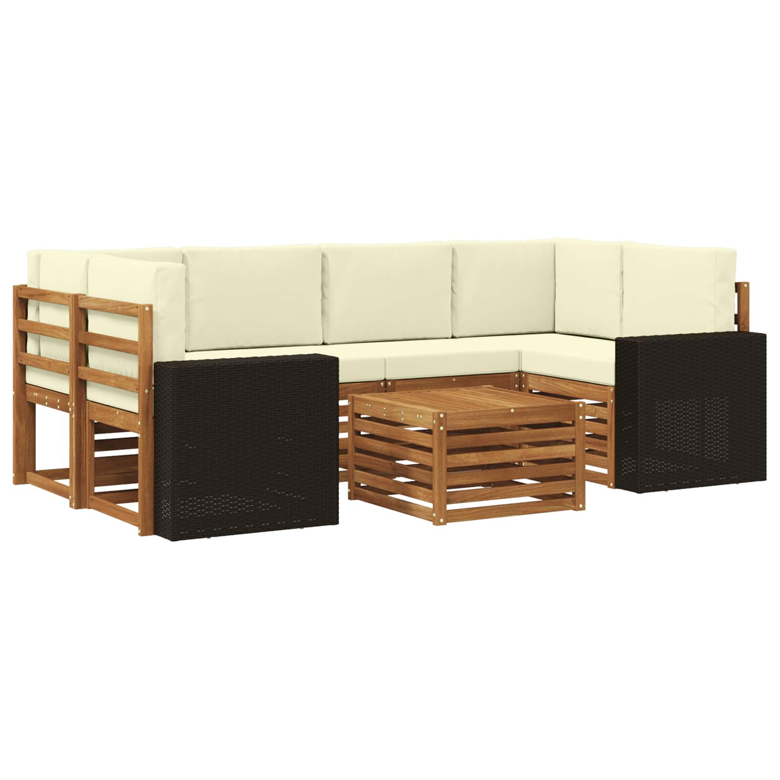 Σειρά Καναπέ Εξωτερικού με μαξιλάρι 7 pcs Φυσικό και Κρέμα - Pakobazaar