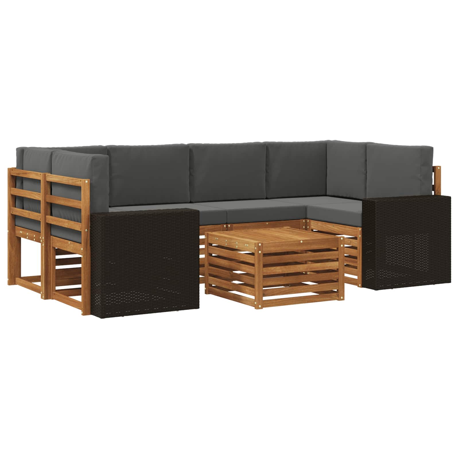 Σειρά Καναπέ Εξωτερικού με μαξιλάρι 7 pcs Φυσικό και Ανθρακί - Pakobazaar