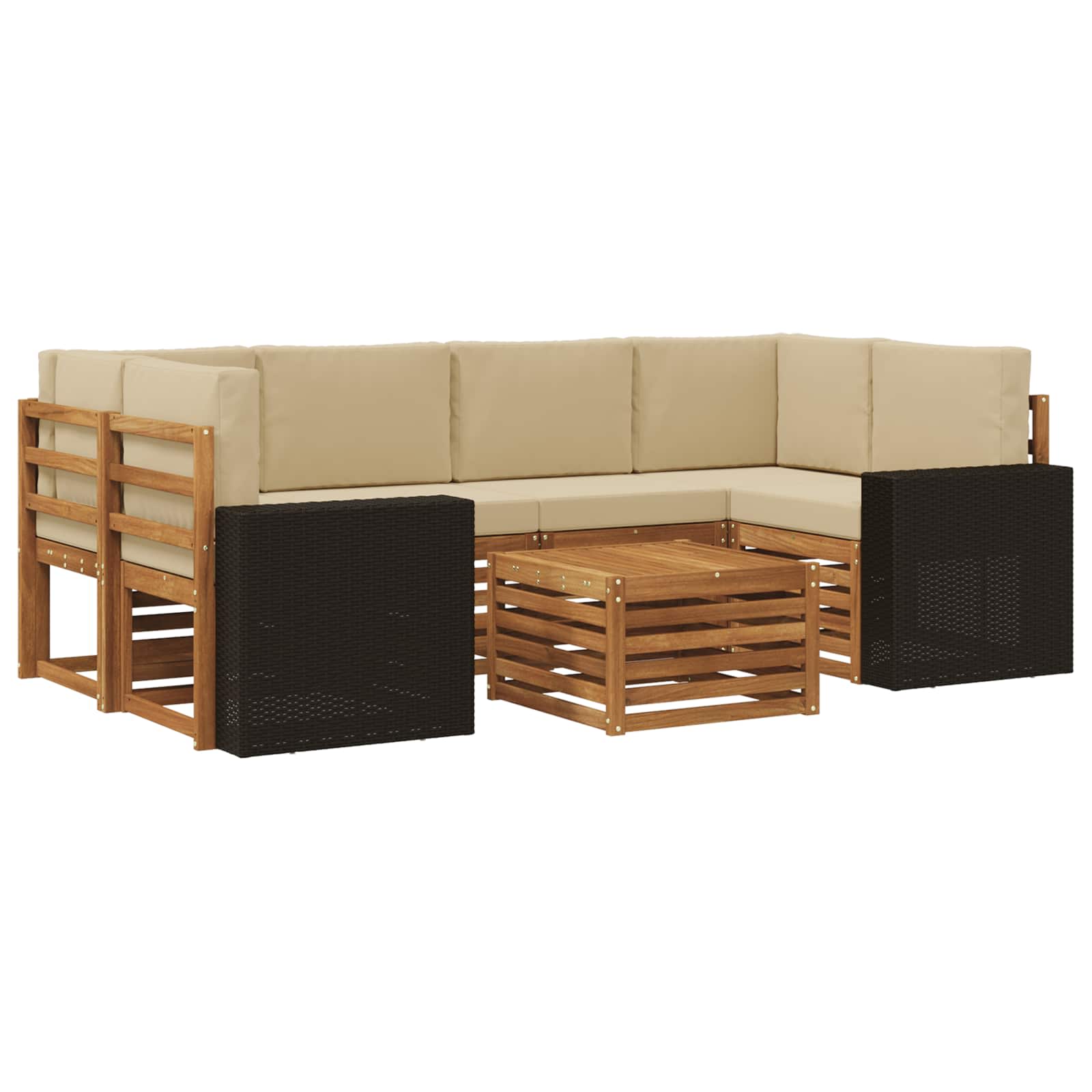 Σειρά Καναπέ Εξωτερικού με μαξιλάρι 7 pcs Φυσικό και Μπεζ - Pakobazaar