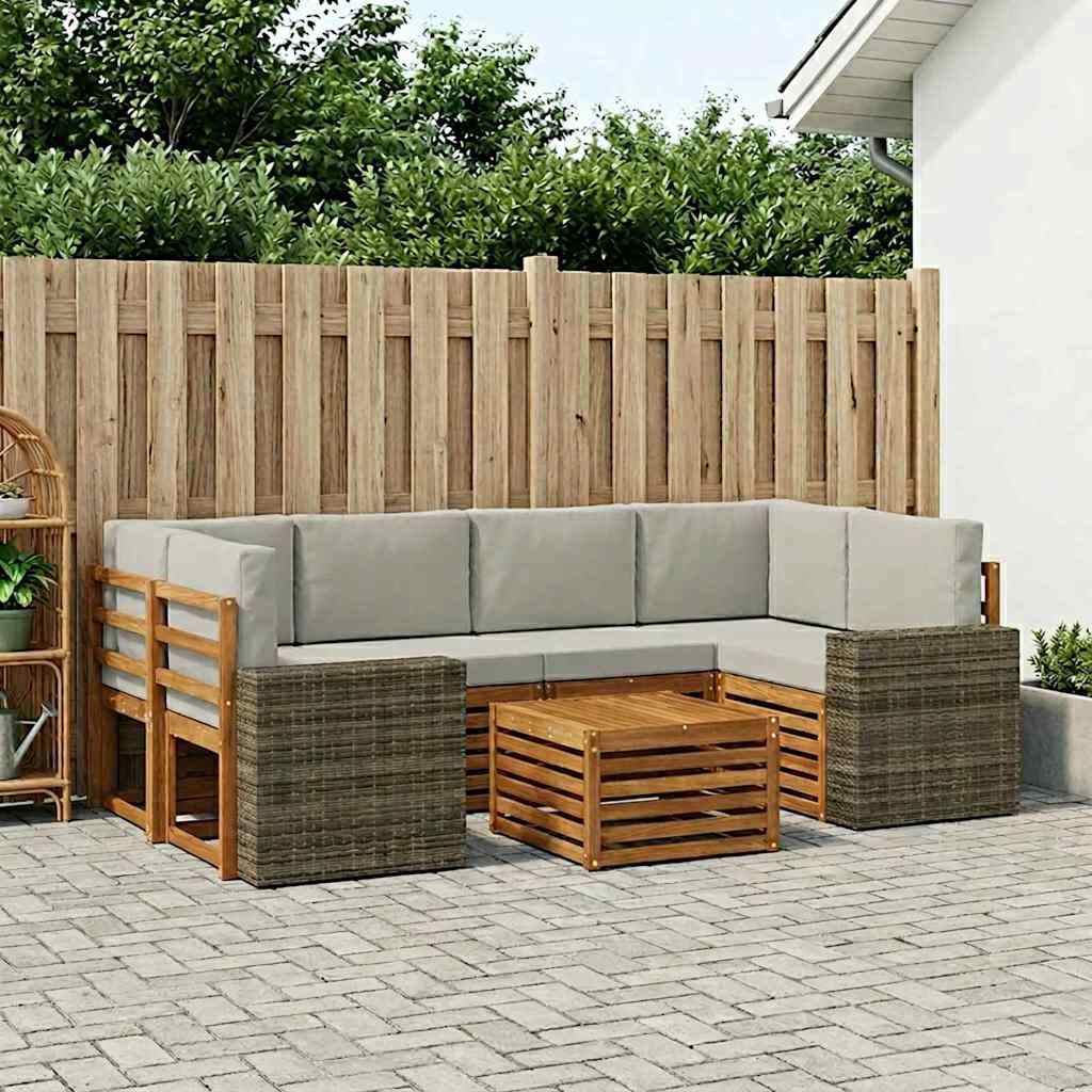 Σειρά Καναπέ Εξωτερικού 7 pcs Φυσικό και Ανοιχτό Γκρι - Pakobazaar