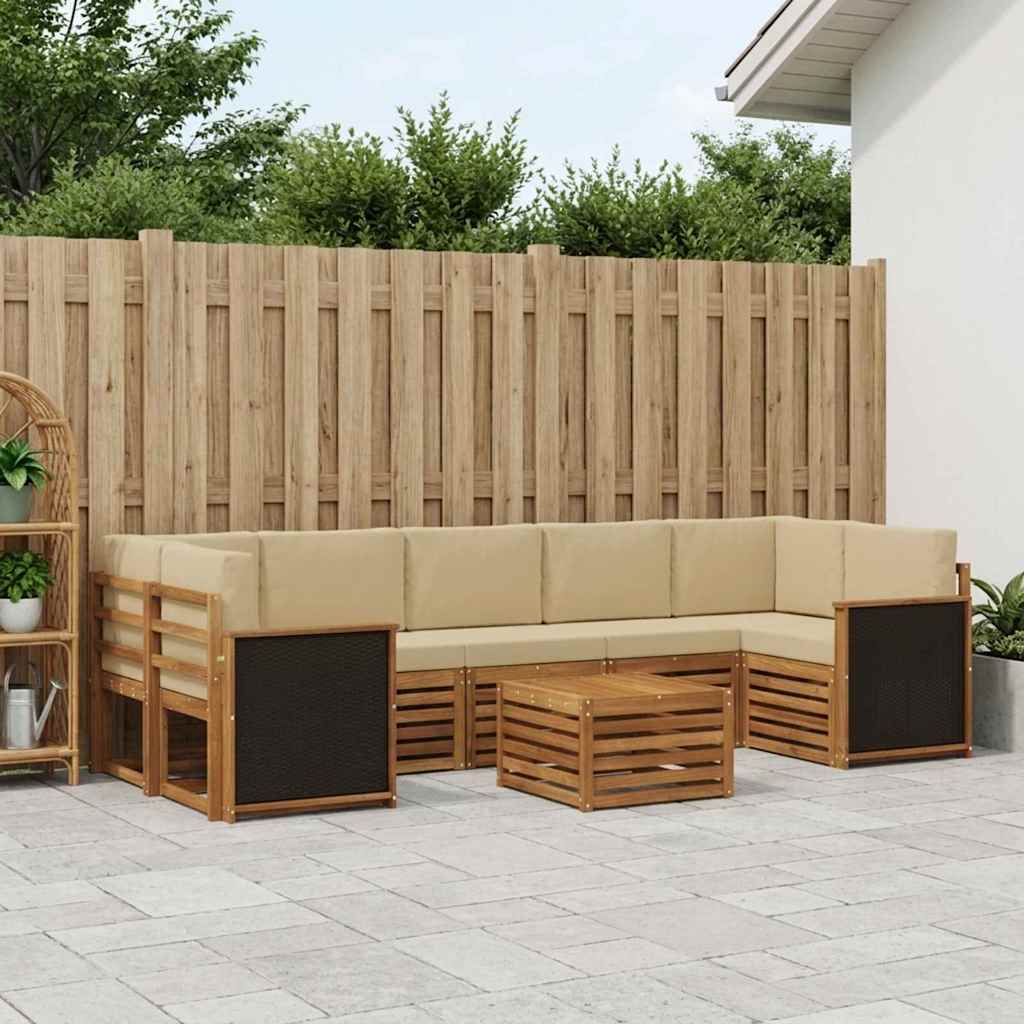 Σειρά Καναπέ Εξωτερικού με μαξιλάρι 8 pcs Φυσικό και Μπεζ - Pakobazaar