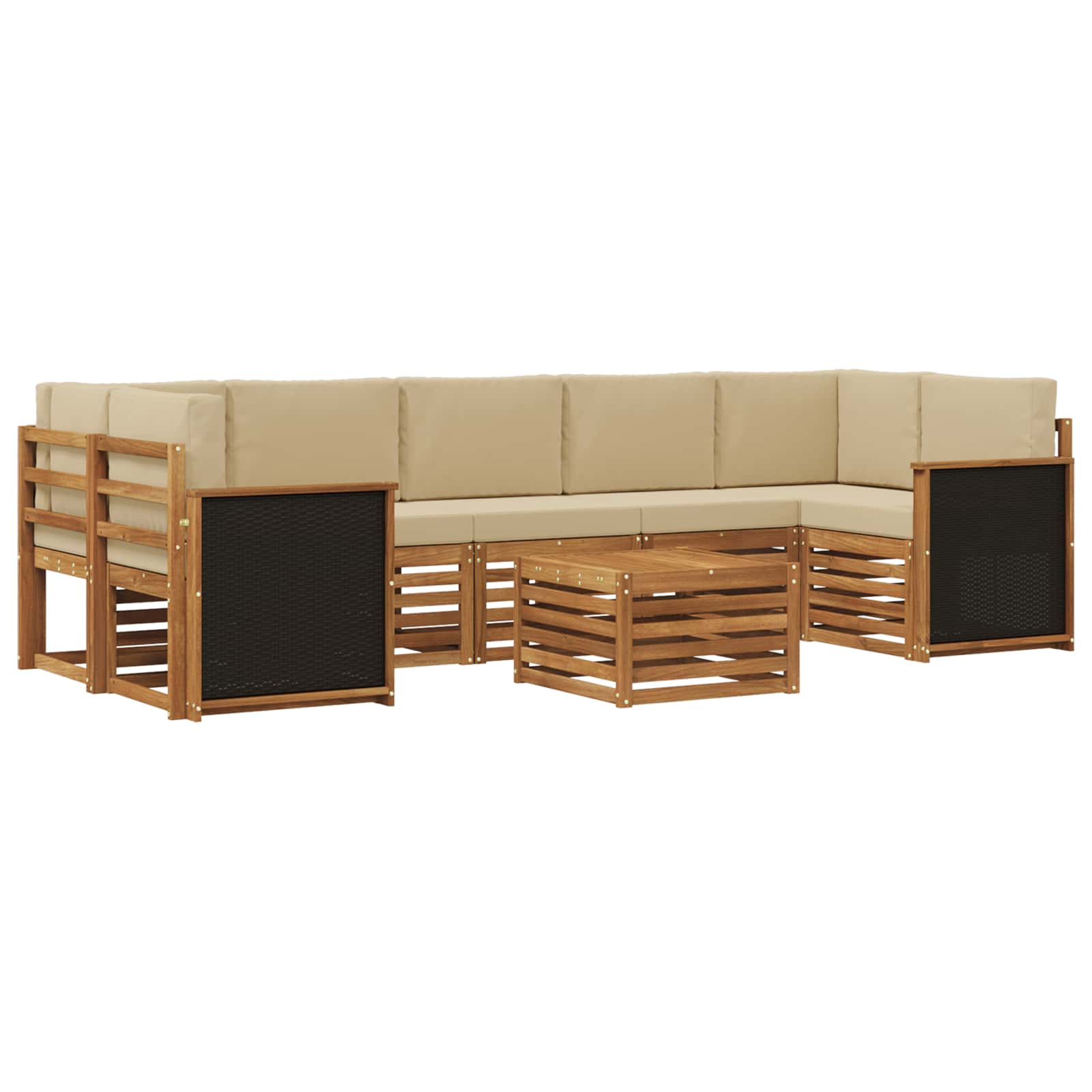 Σειρά Καναπέ Εξωτερικού με μαξιλάρι 8 pcs Φυσικό και Μπεζ - Pakobazaar