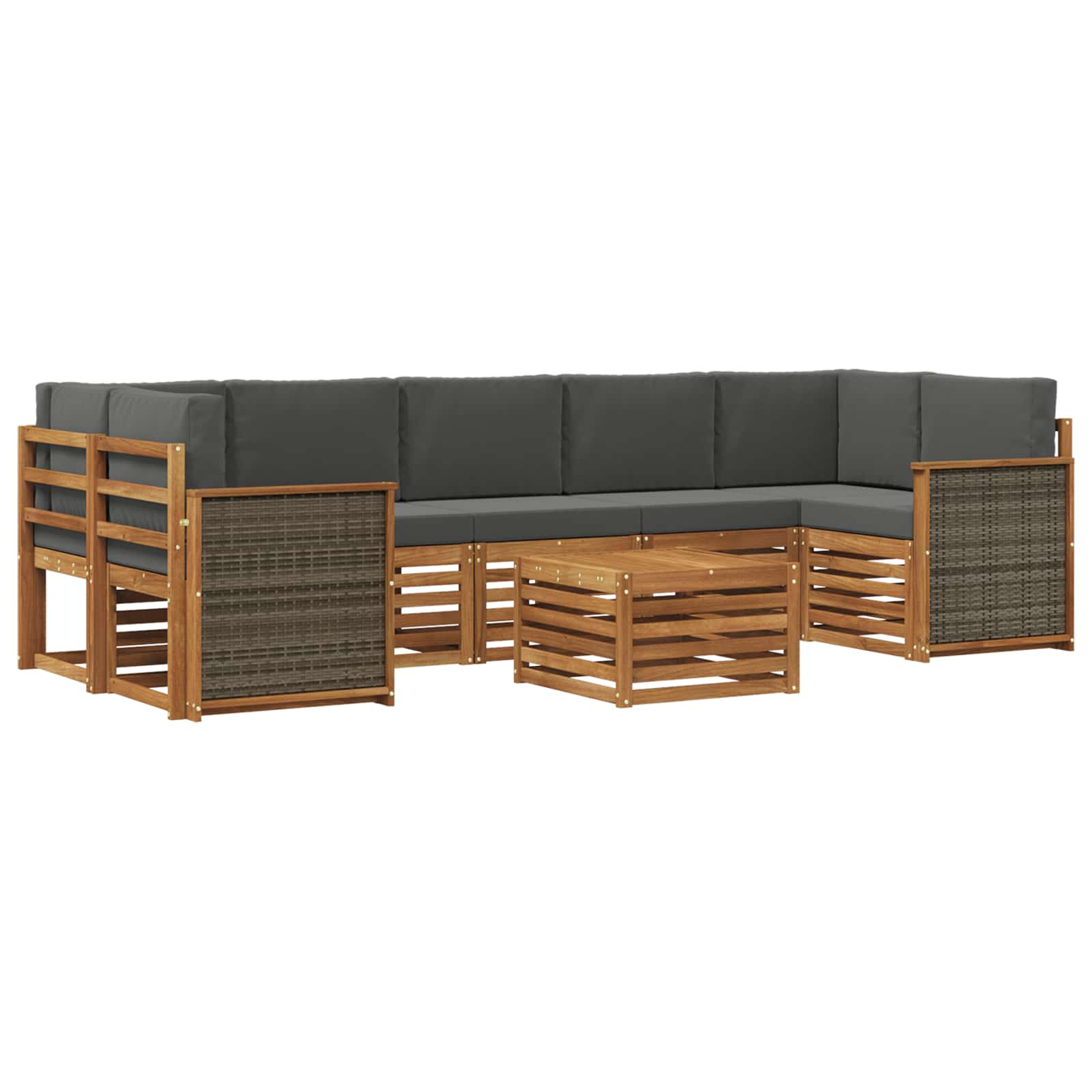 Σειρά Καναπέ Εξωτερικού με μαξιλάρι 8 pcs Φυσικό και Ανθρακί - Pakobazaar