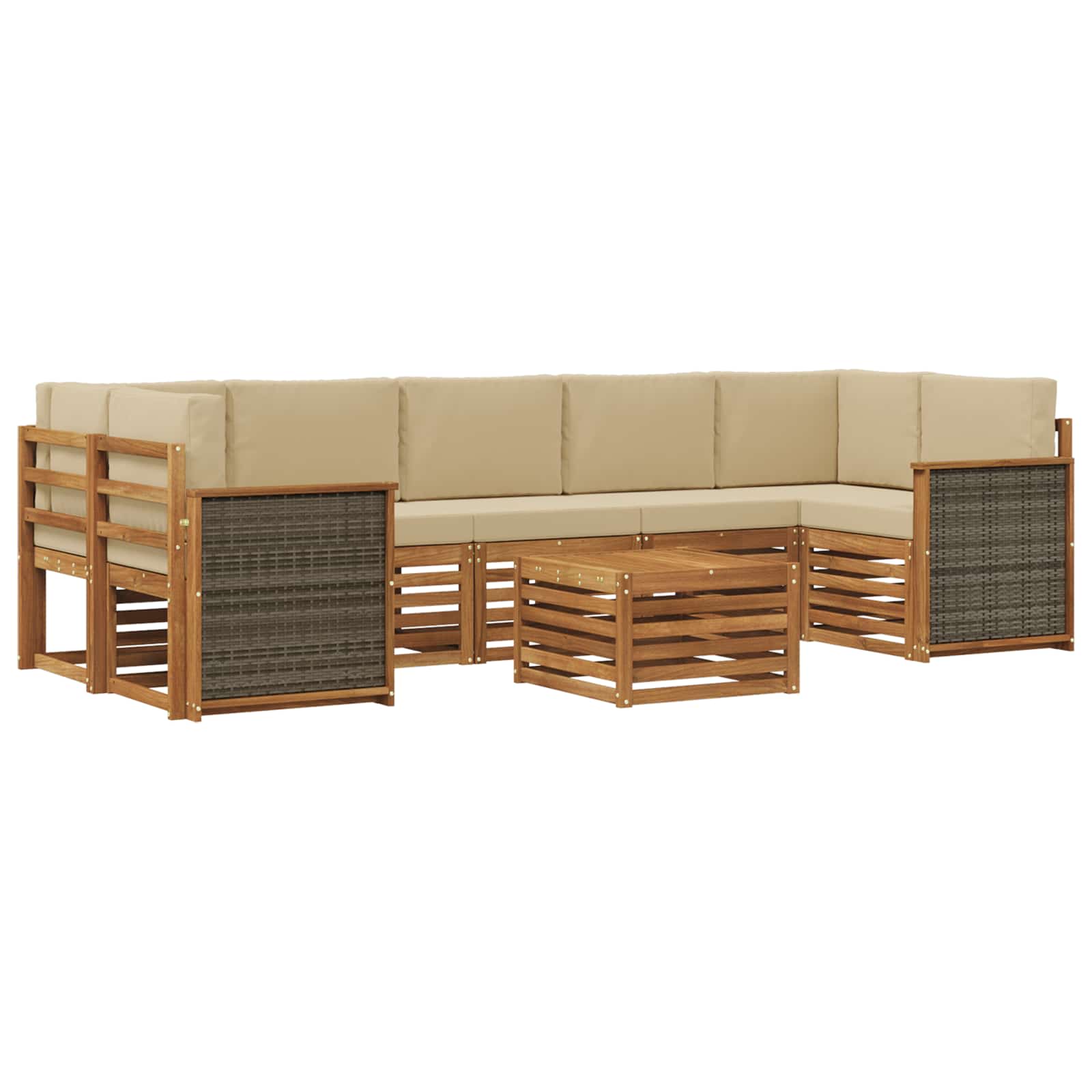 Σειρά Καναπέ Εξωτερικού με μαξιλάρι 8 pcs Φυσικό και Μπεζ - Pakobazaar